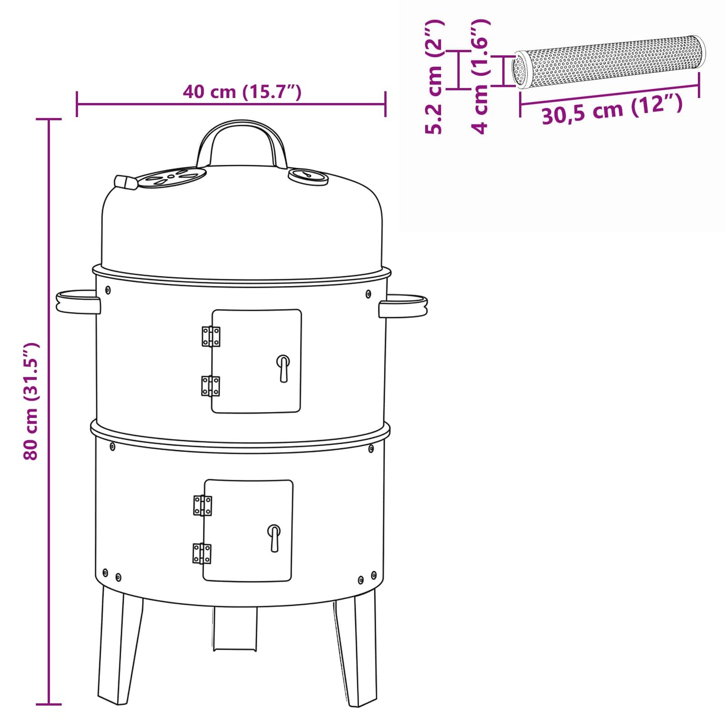 Utendørs grill Ø 40 x 80 cm Stål Svart