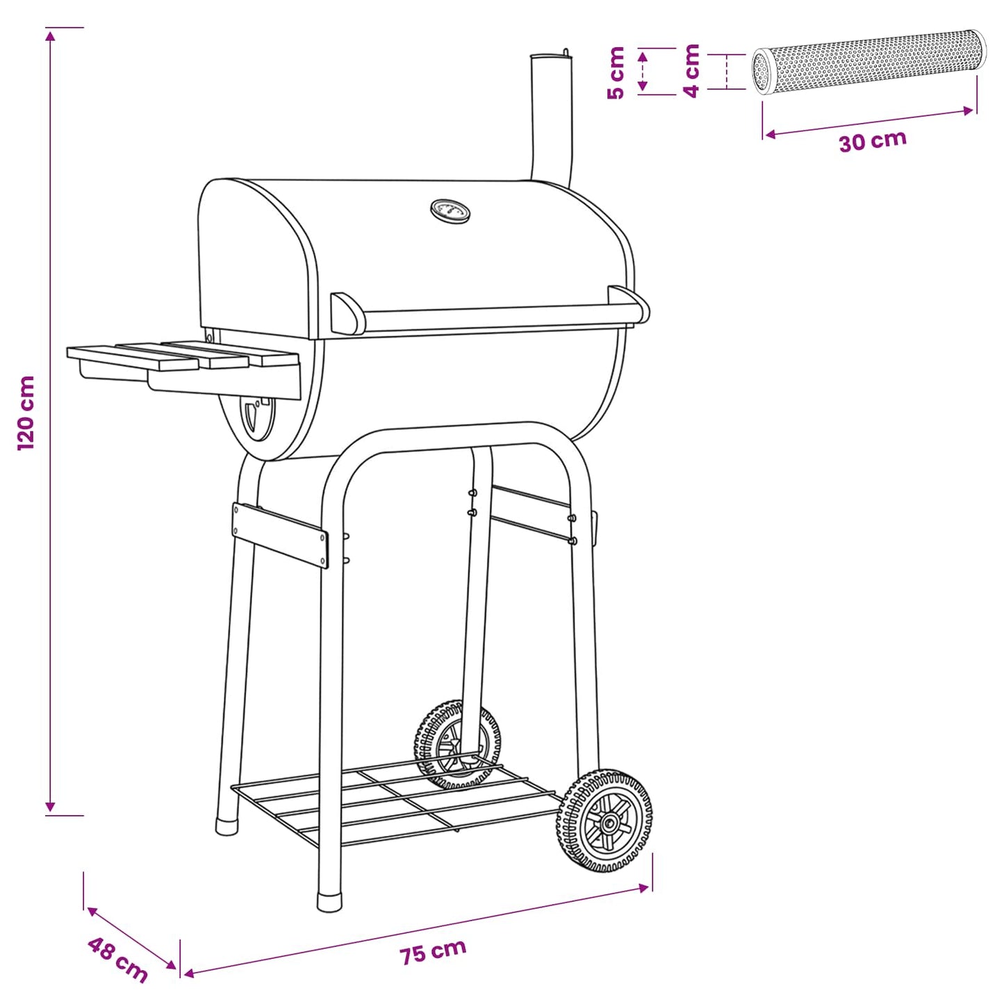 Kullgrill 75 x 48 x 120 cm Pulverlakkert stål og plast Sølv