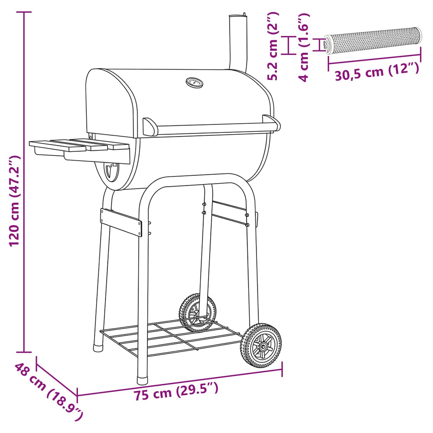 Kullgrill 75 x 48 x 120 cm Pulverlakkert stål og plast Sølv
