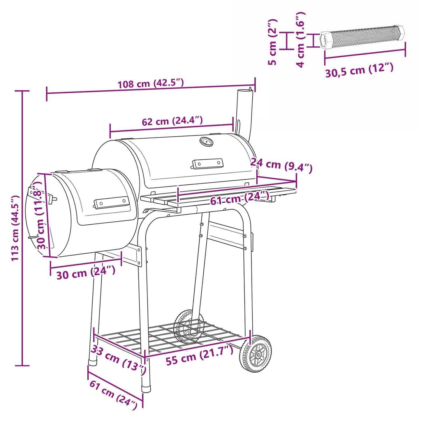 Utendørs grill 104 x 58 x 114 cm Stål Svart