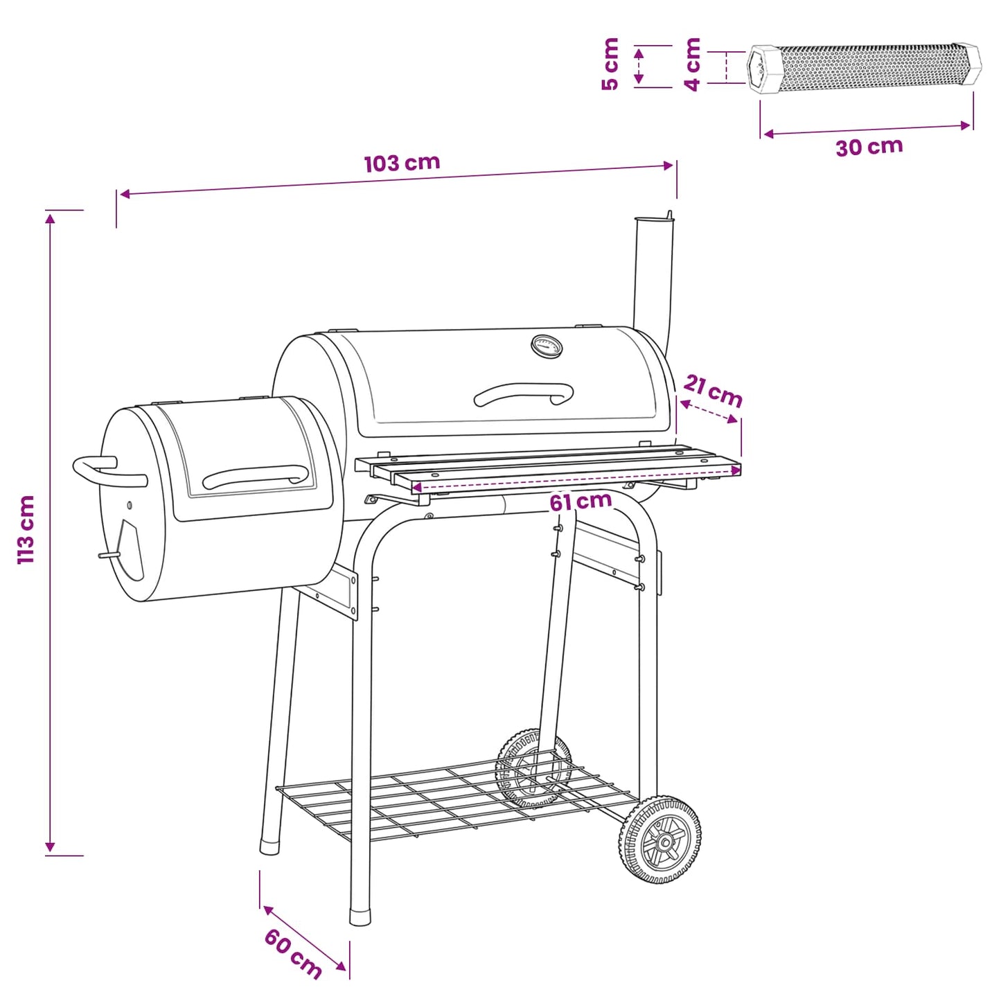 Utendørs grill 103 x 60 x 113 cm Stål Svart