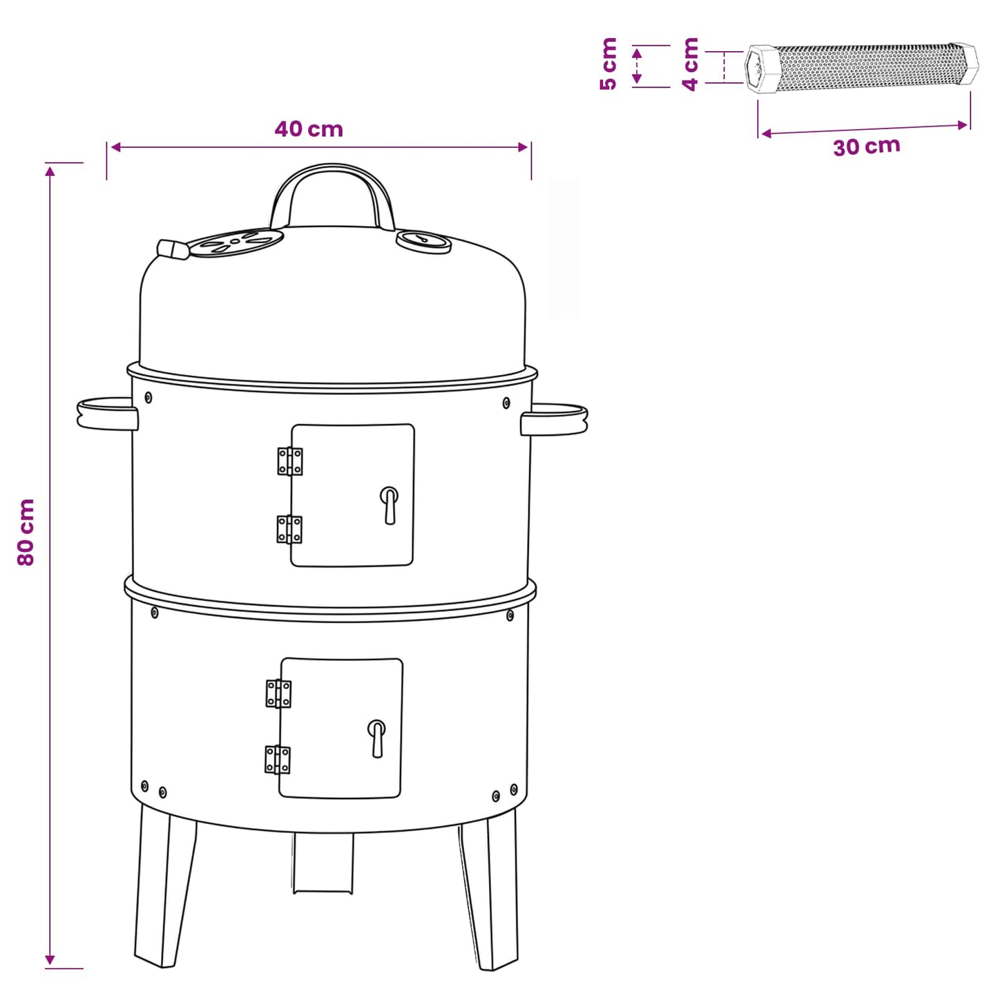 Utendørs grill Ø 40 x 80 cm Stål Svart