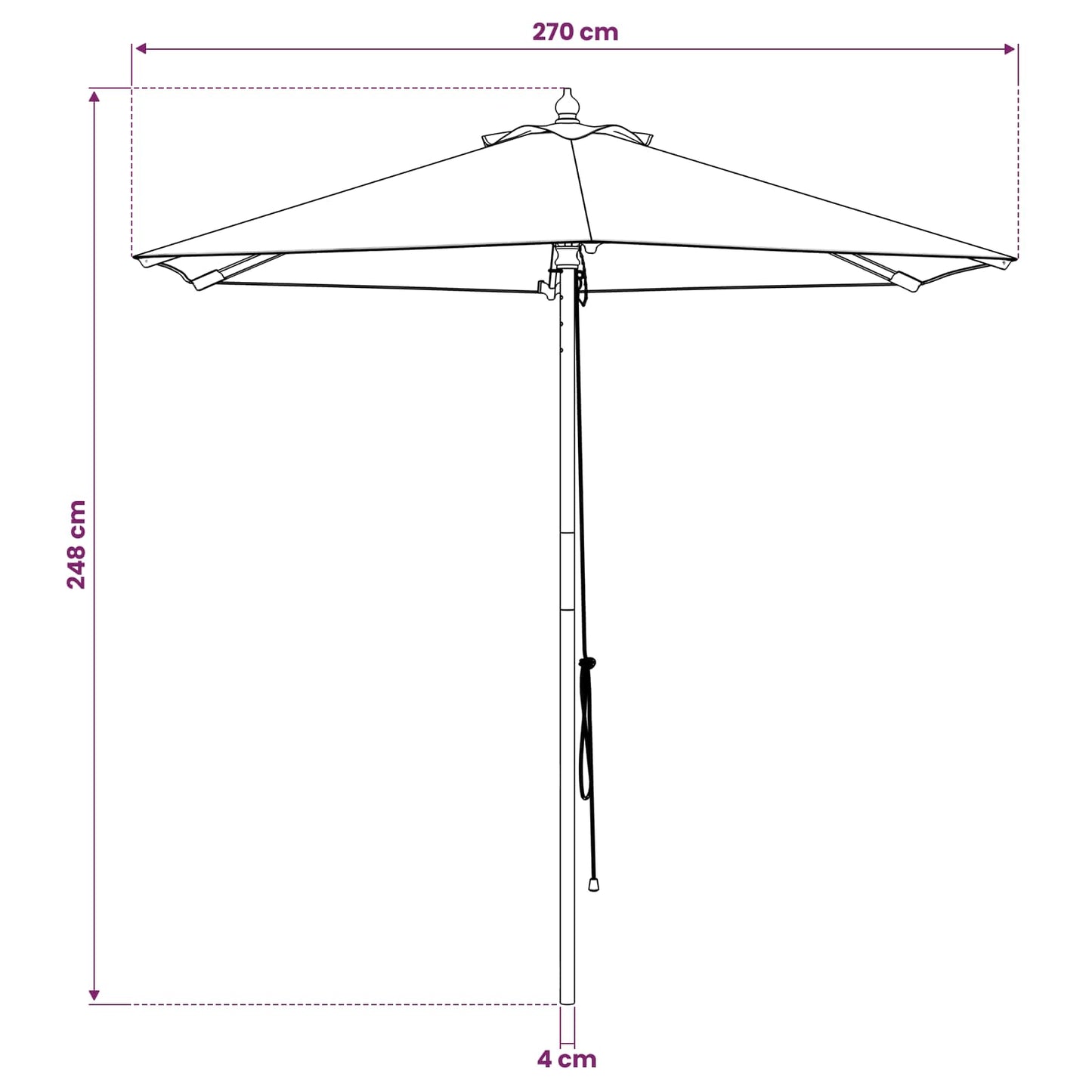 Hageparasol Ø 270 x 248 cm Solid Eucalyptus Tre Kremhvit