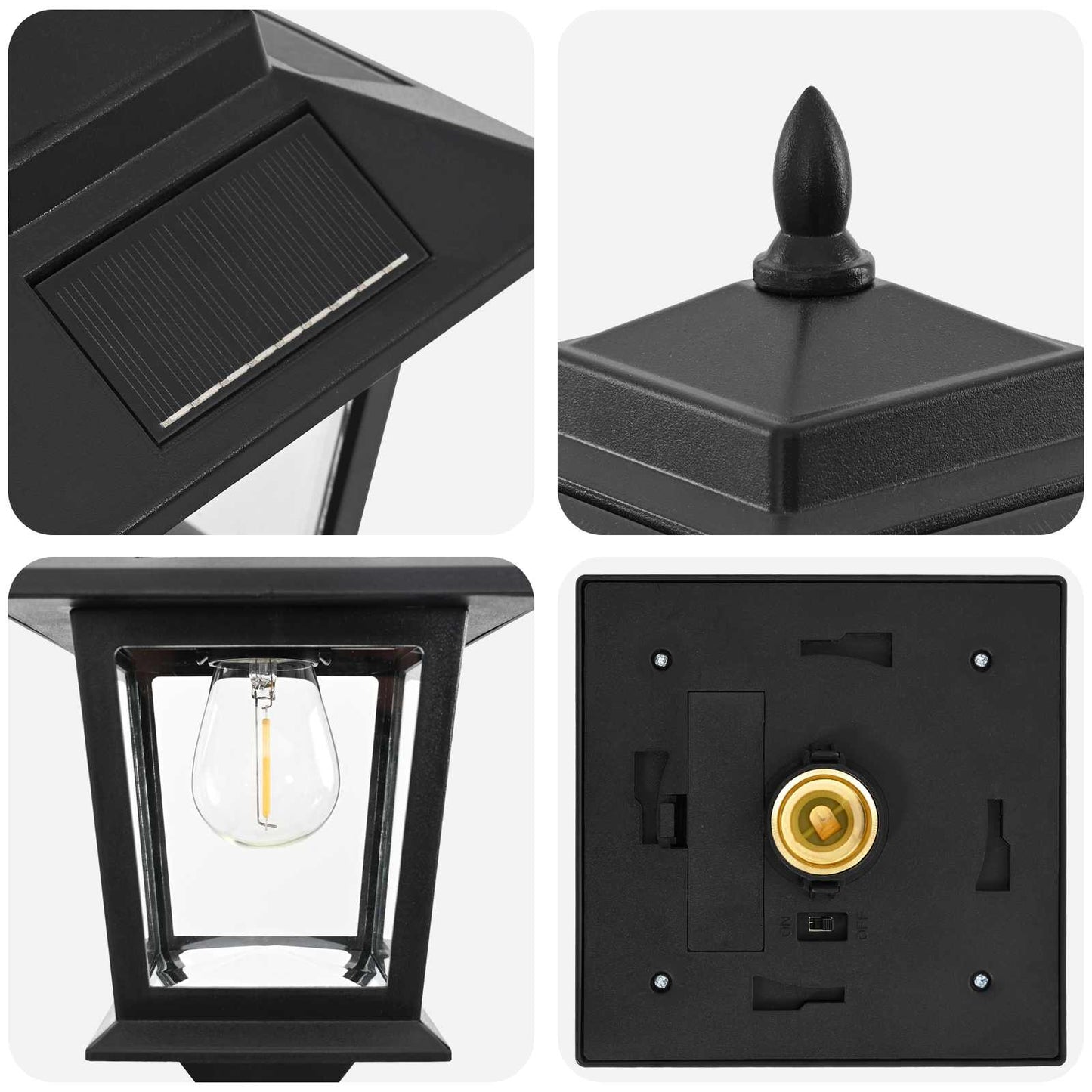 Lampestolpesett with LED Bulb 2 stk. Svart 16 x 16 x 156 cm