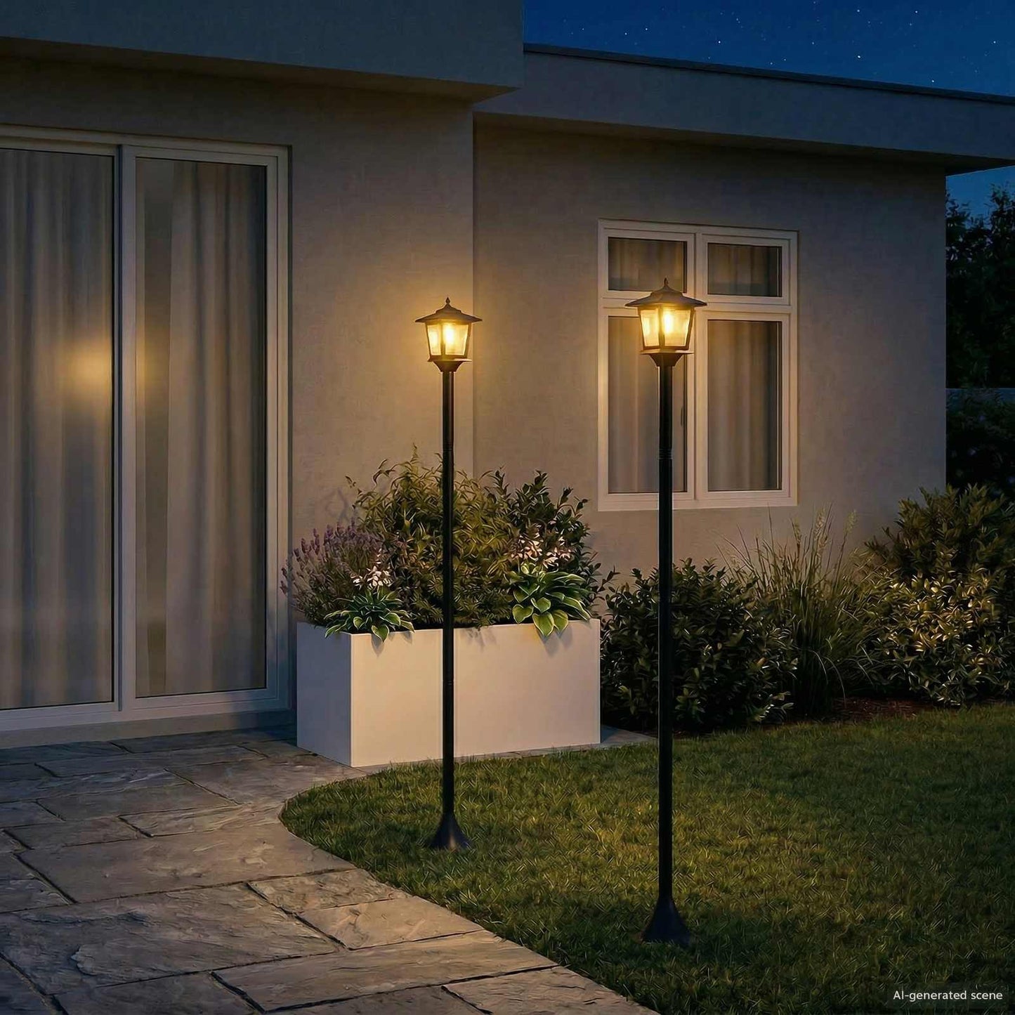 Lampestolpesett with LED Bulb 2 stk. Svart 16 x 16 x 156 cm