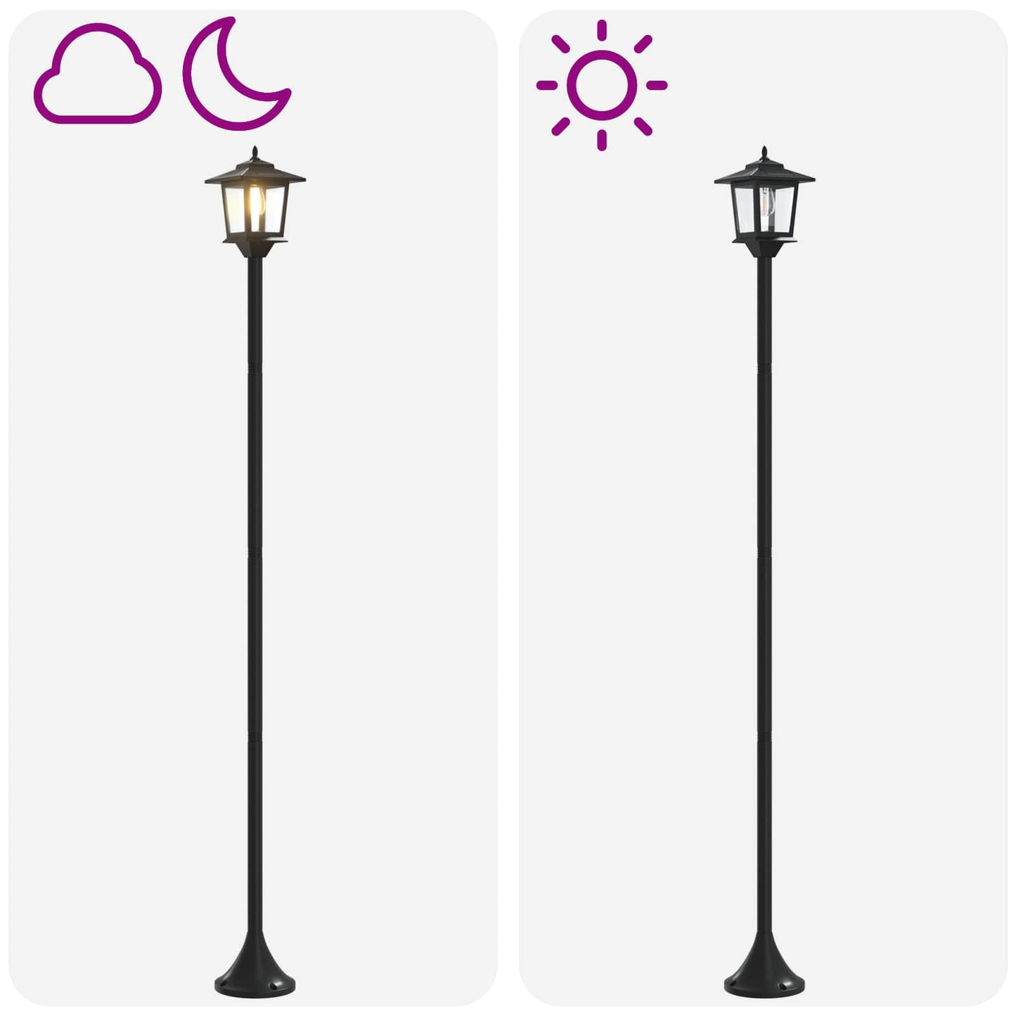 Lampestolpesett with LED Bulb 2 stk. Svart 16 x 16 x 156 cm