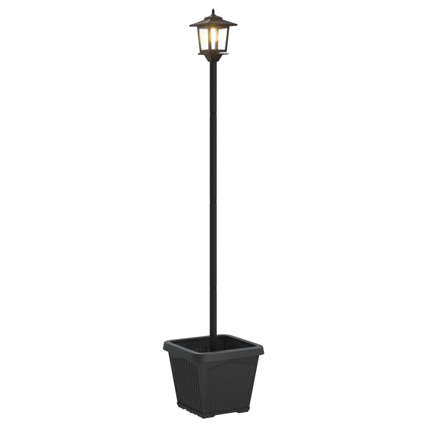 Solcellelampe med plantekasse Svart 32 x 32 x 158 cm