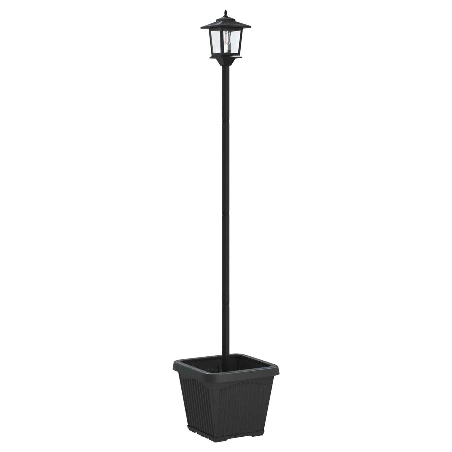 Solcellelampe med plantekasse Svart 32 x 32 x 158 cm