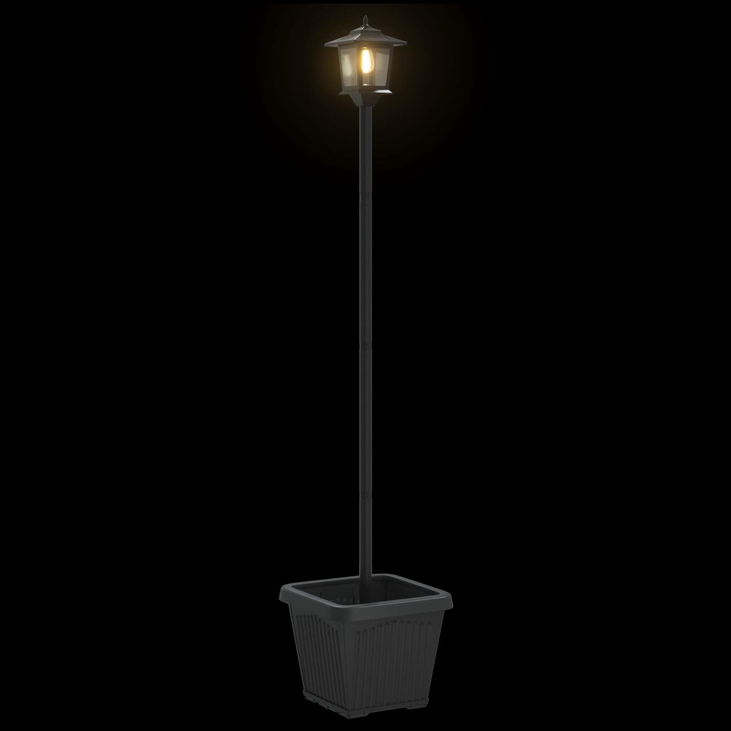 Solcellelampe med plantekasse Svart 32 x 32 x 158 cm