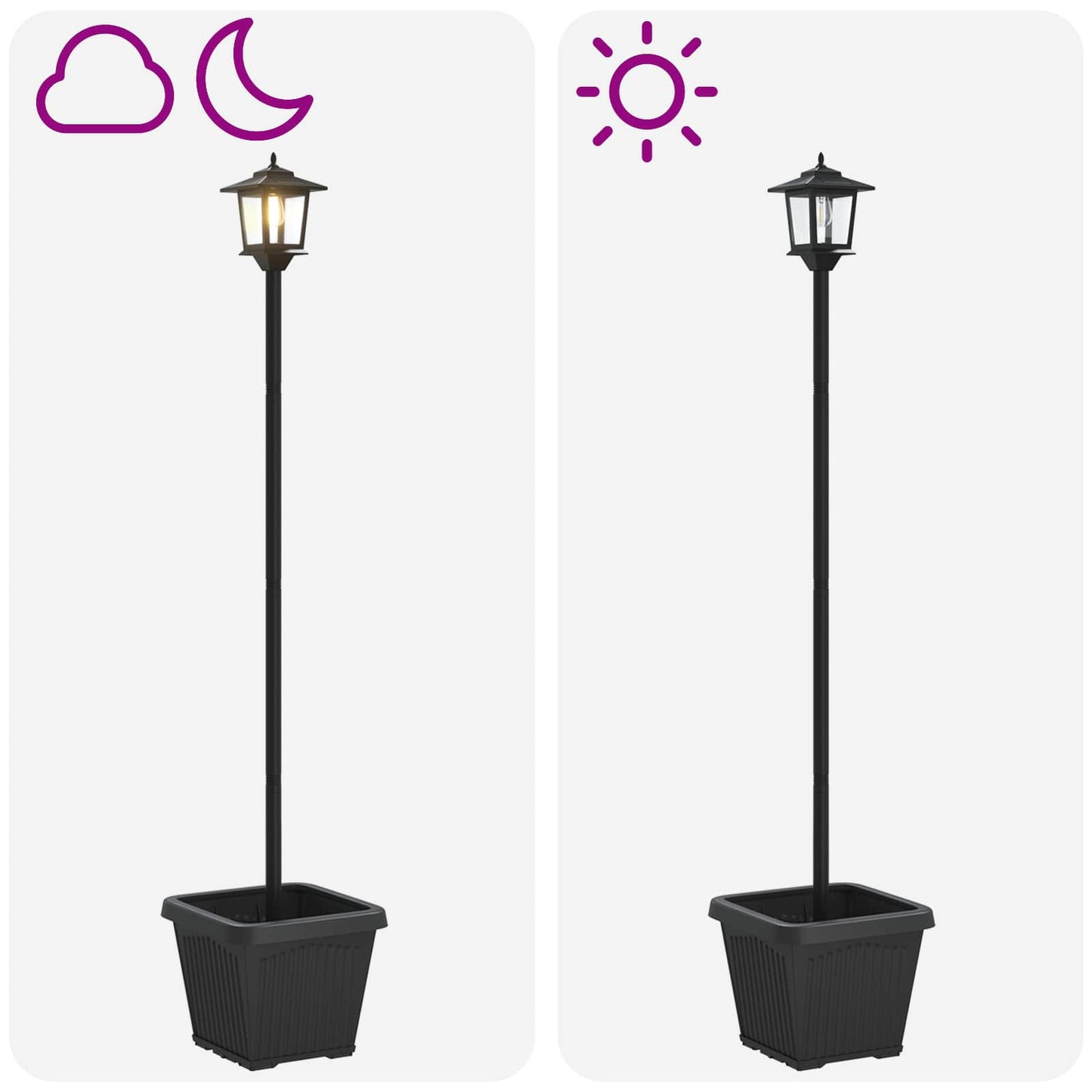Solcellelampe med plantekasse Svart 32 x 32 x 158 cm