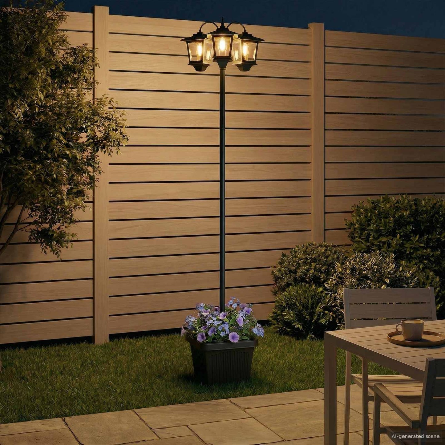 3-hodet lampepost med plantekasse Svart 32 x 32 x 188 cm