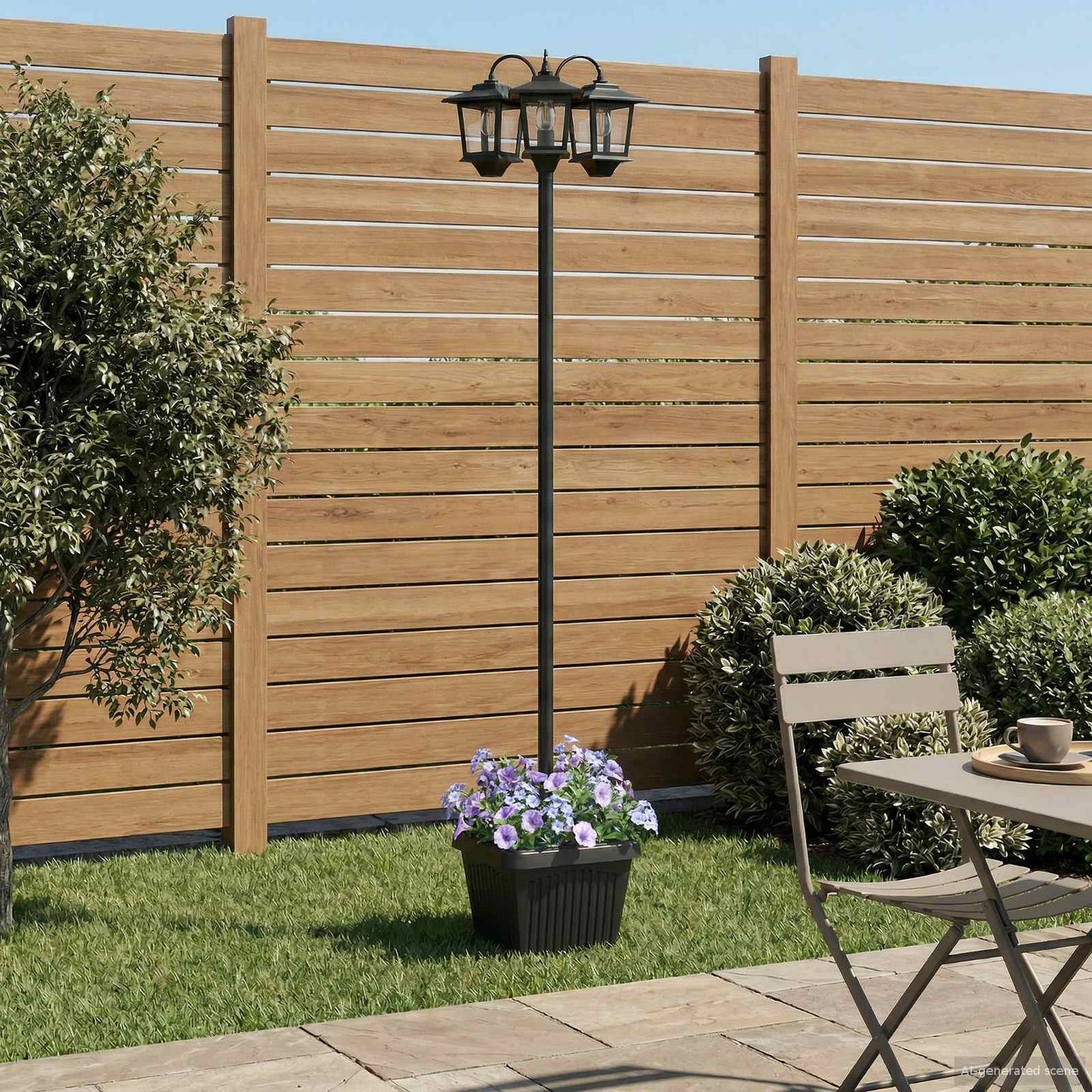 3-hodet lampepost med plantekasse Svart 32 x 32 x 188 cm