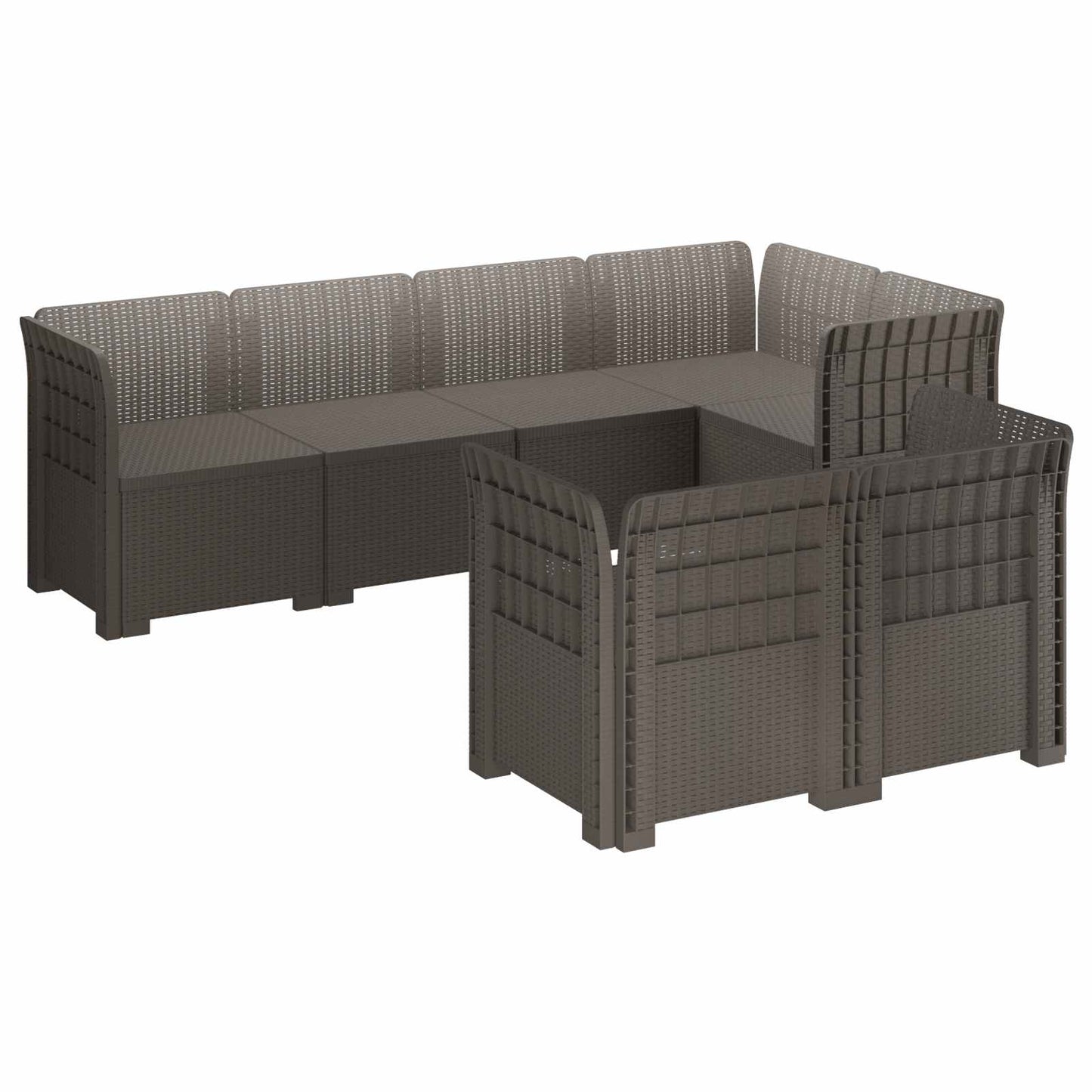 7-seters hage sofa i rattan-look PP Lysegrå