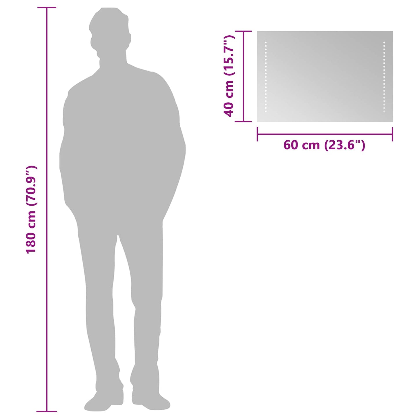 LED Badevindu Gjennomsiktig 60 x 40 cm herdet glass Rektangulær