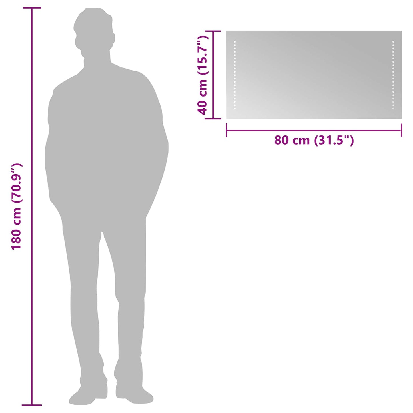 LED Badevindu Gjennomsiktig 80 x 40 cm herdet glass Rektangulær