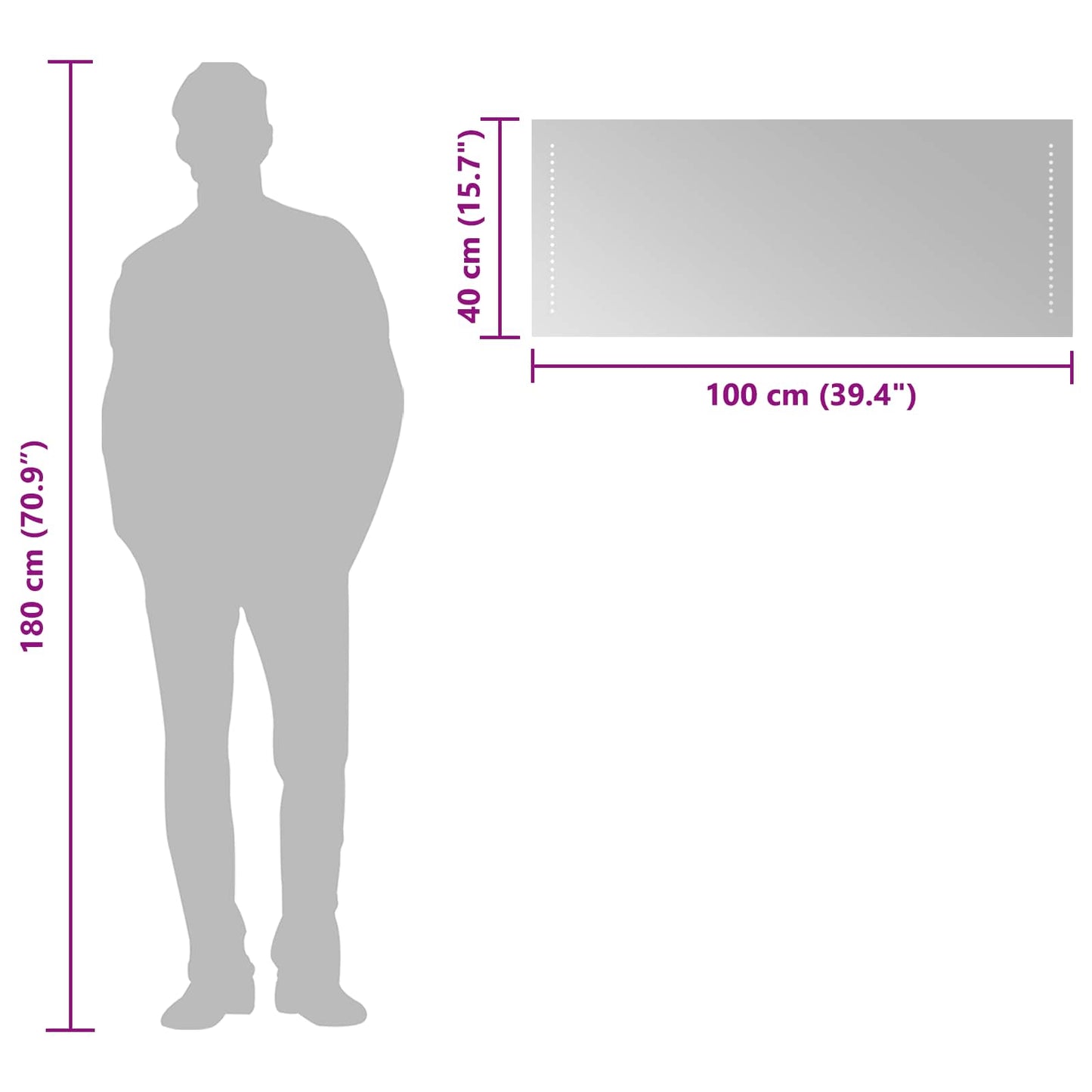 LED Badevindu Gjennomsiktig 100 x 40 cm herdet glass