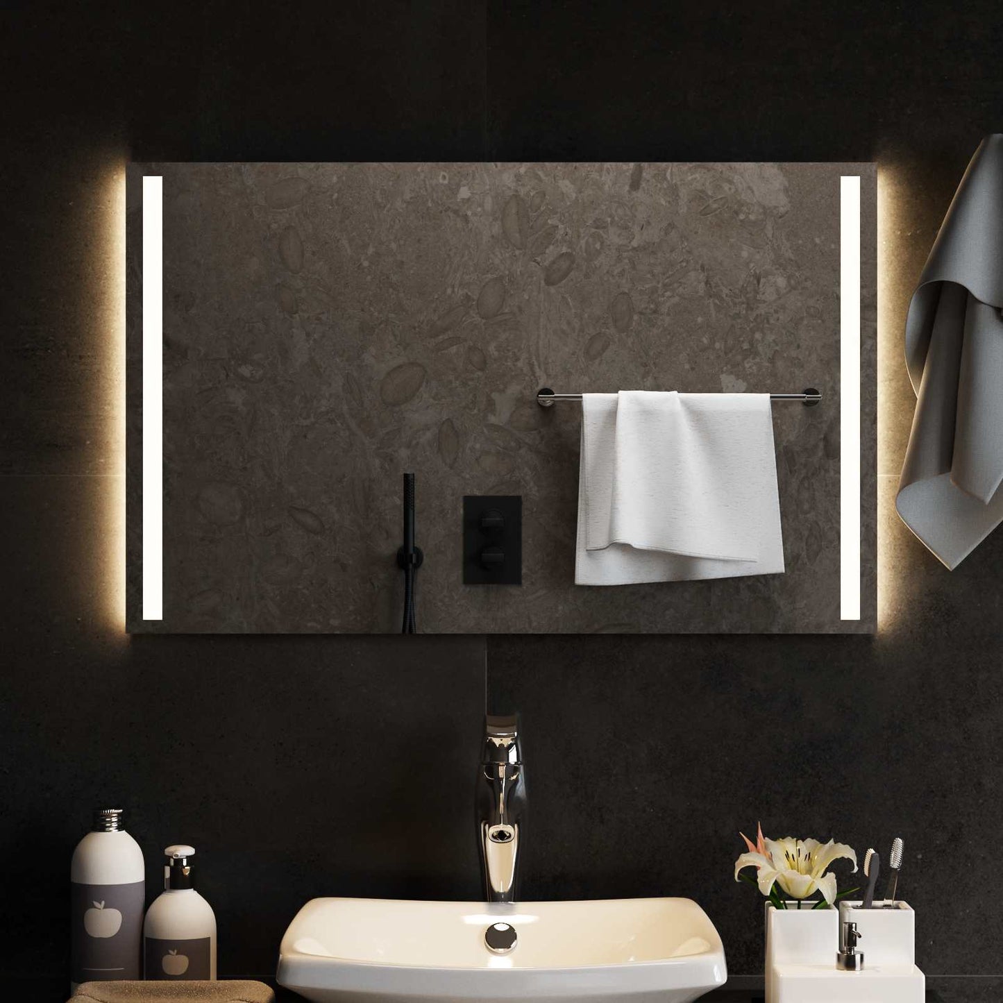 LED Badevindu med speil Gjennomsiktig 80 x 50 cm herdet glass