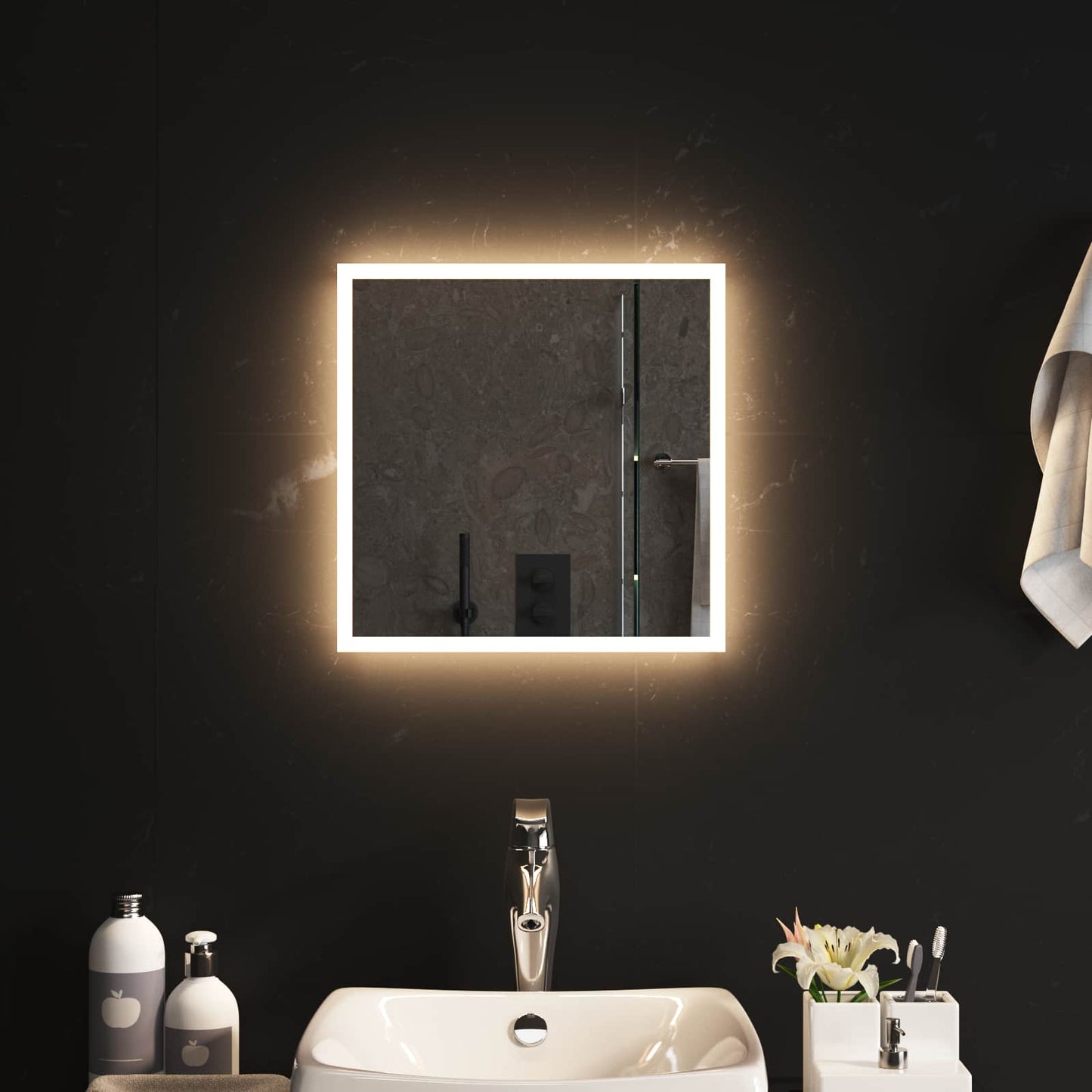 LED Badevindu med speil Gjennomsiktig 40 x 40 cm herdet glass