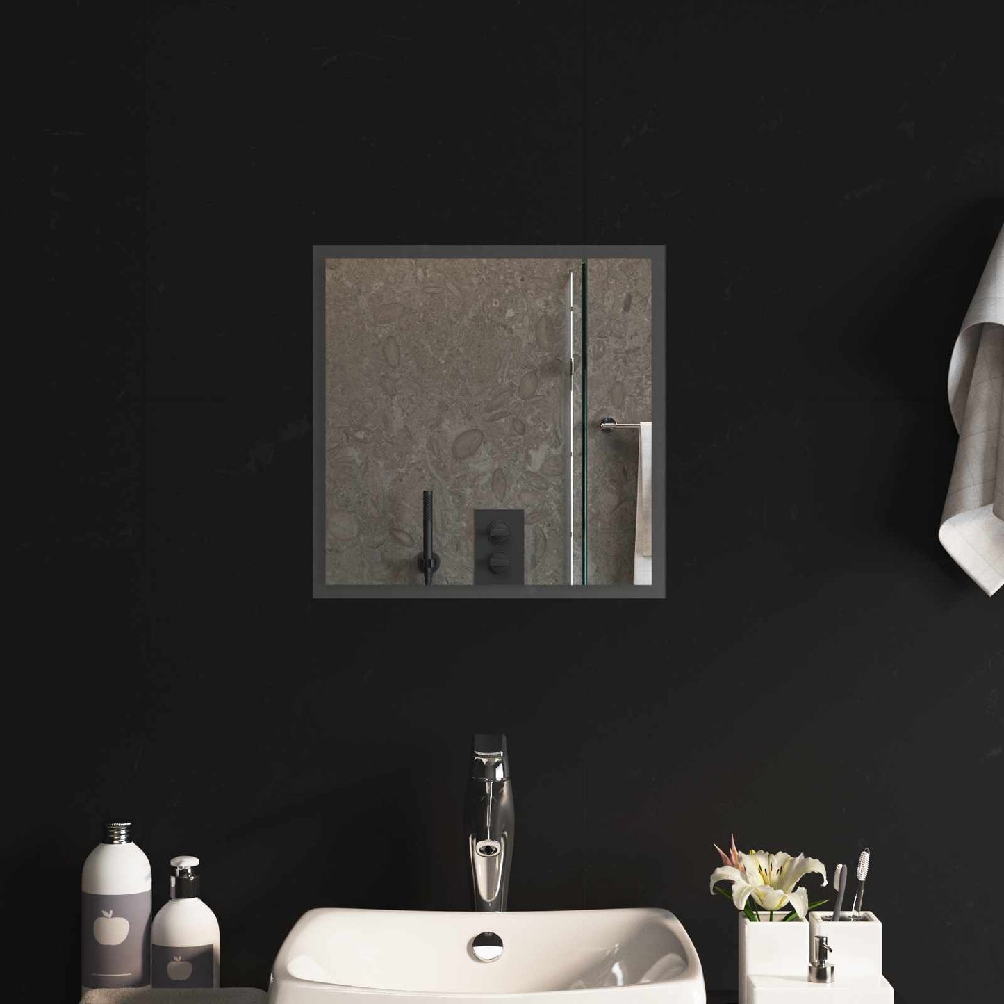 LED Badevindu med speil Gjennomsiktig 40 x 40 cm herdet glass