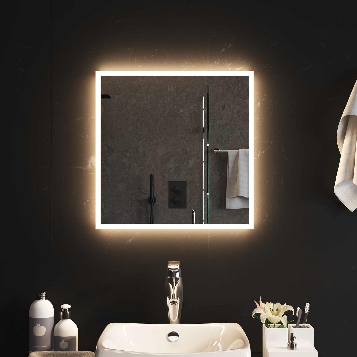 LED Badevindu med speil Gjennomsiktig 50 x 50 cm herdet glass