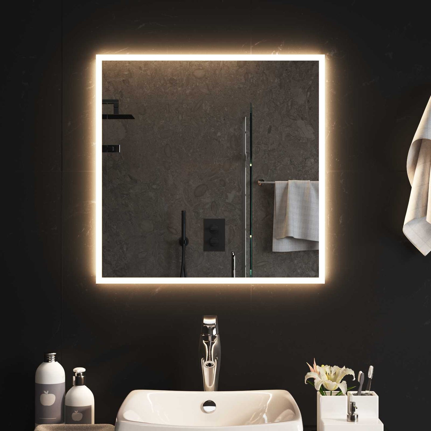 LED Badevindu med speil Gjennomsiktig 60 x 60 cm herdet glass