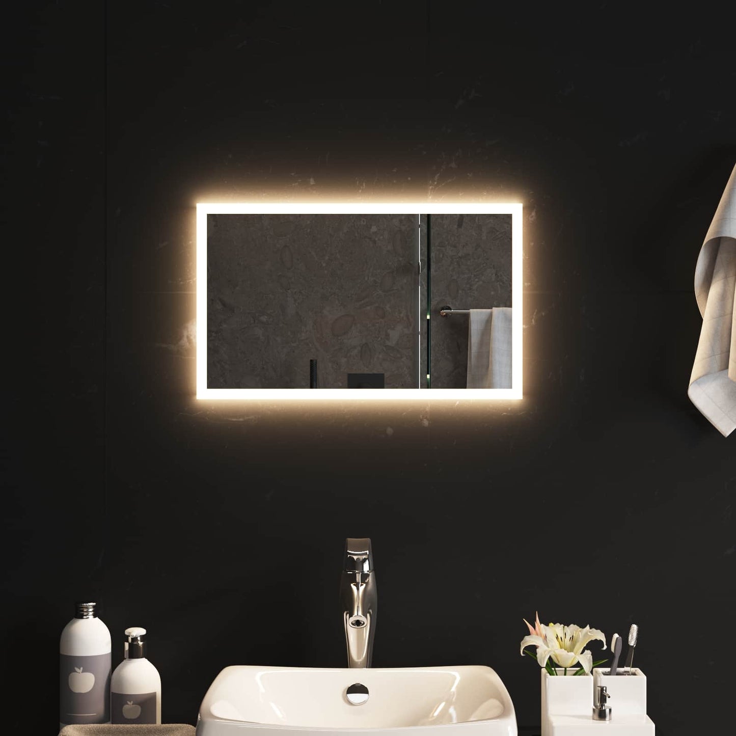 LED Badevindu med speil Gjennomsiktig 50 x 30 cm herdet glass