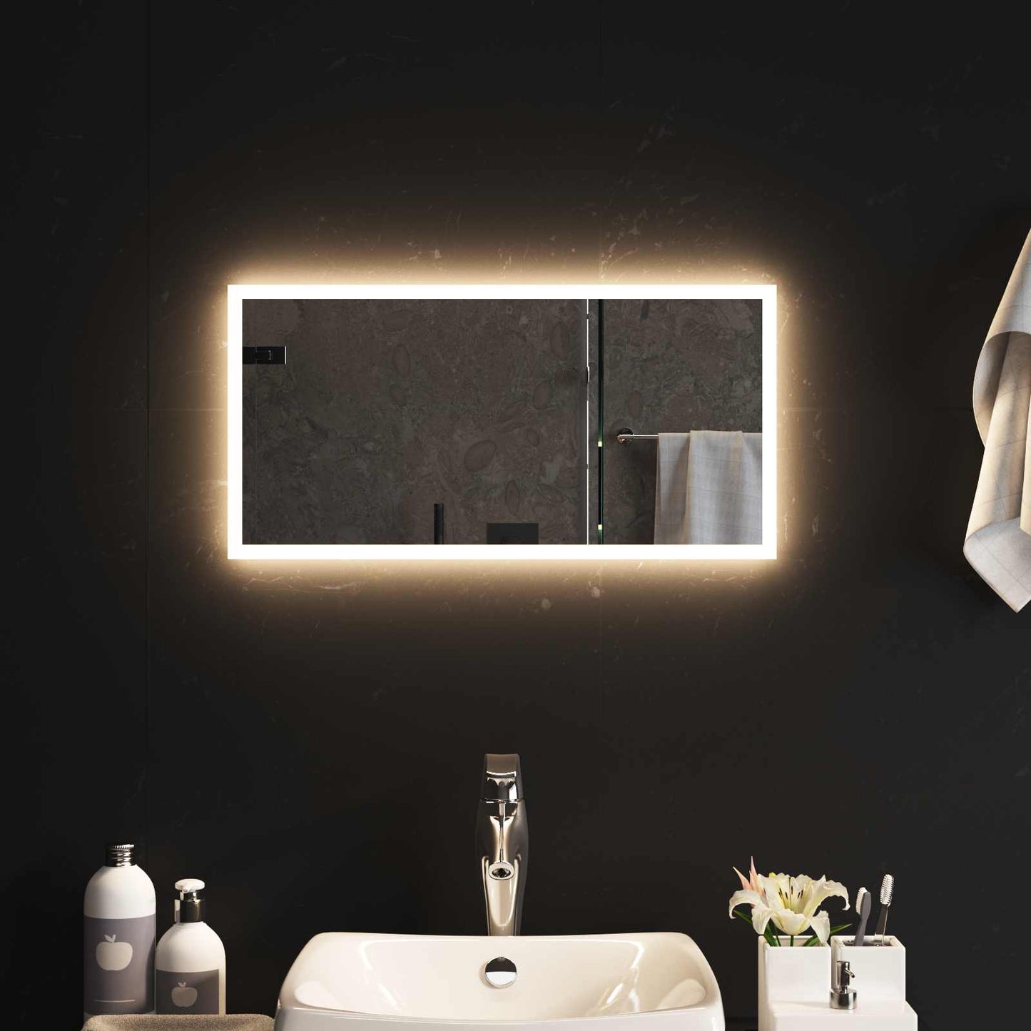 LED Badevindu med speil Gjennomsiktig 60 x 30 cm herdet glass