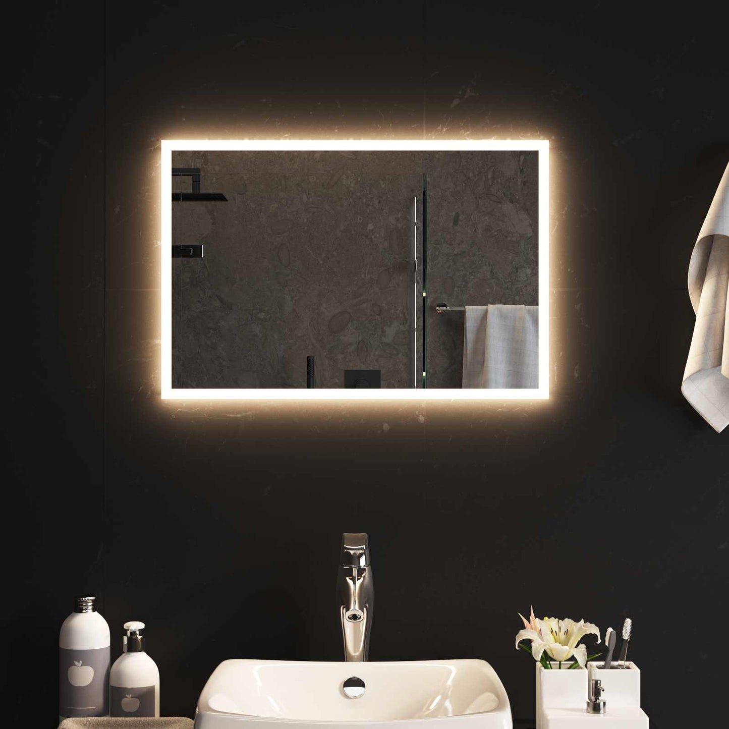 LED Badevindu med speil Gjennomsiktig 60 x 40 cm herdet glass