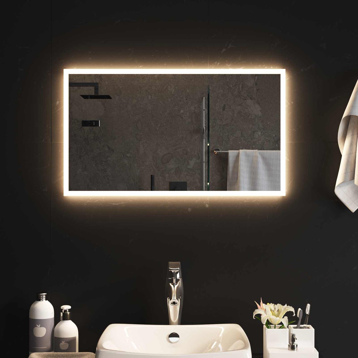 LED Badevindu med speil Gjennomsiktig 70 x 40 cm herdet glass