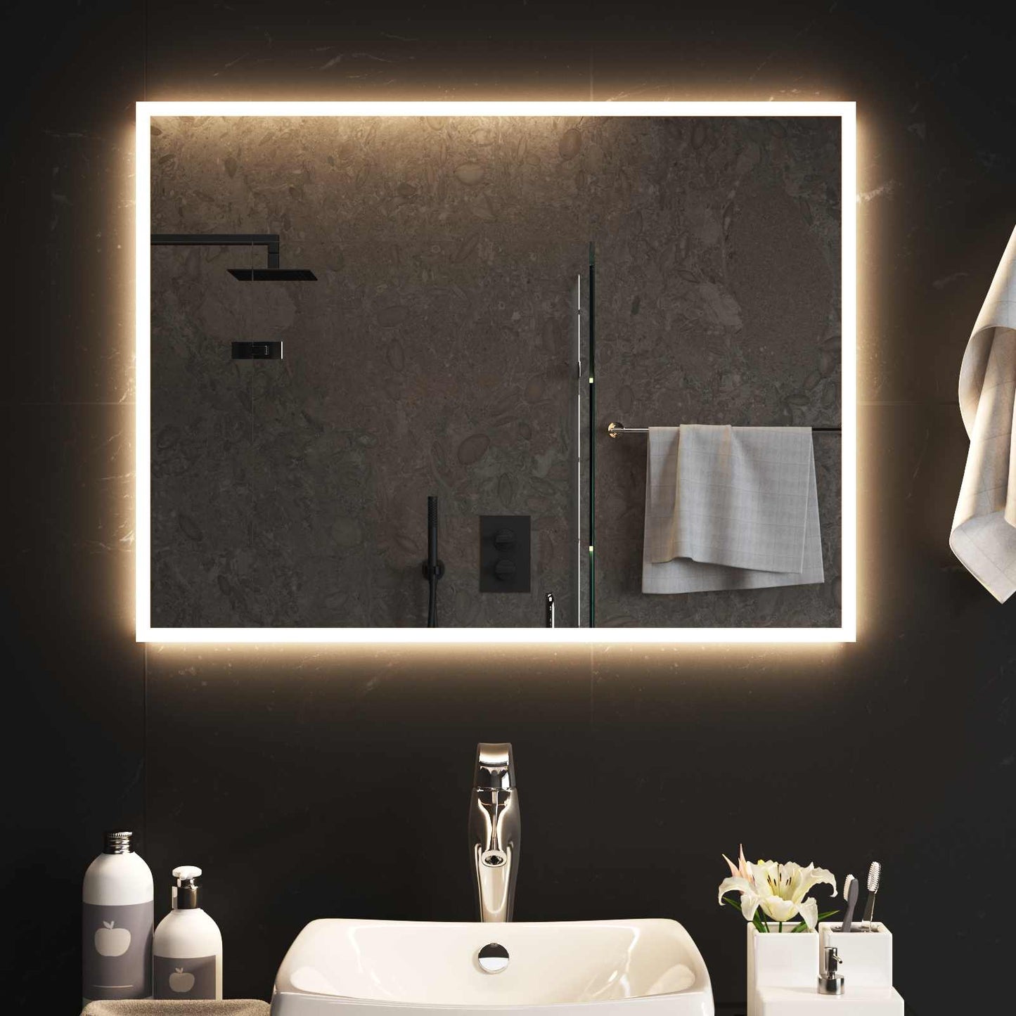 LED Badevindu med speil Gjennomsiktig 80 x 60 cm herdet glass