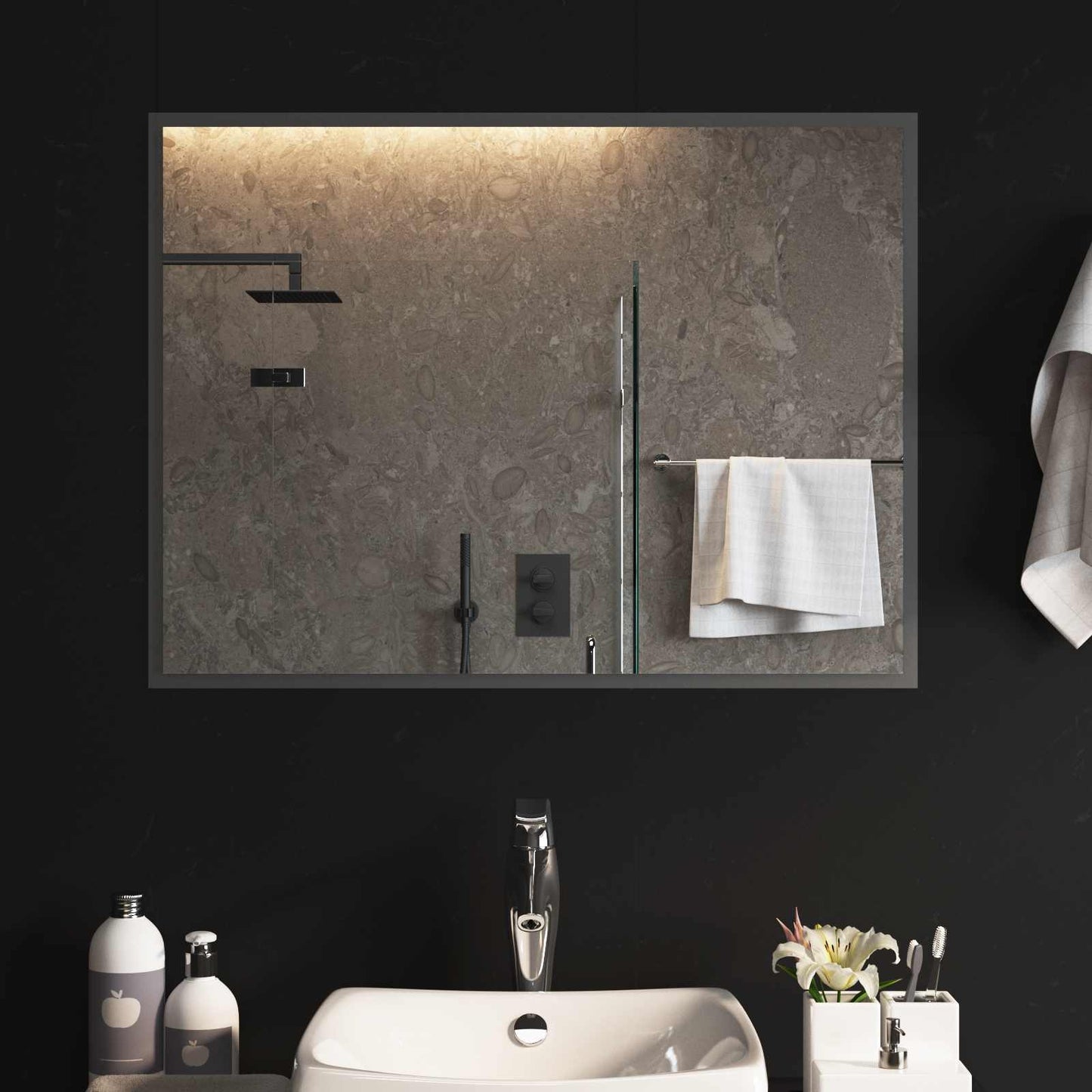 LED Badevindu med speil Gjennomsiktig 80 x 60 cm herdet glass