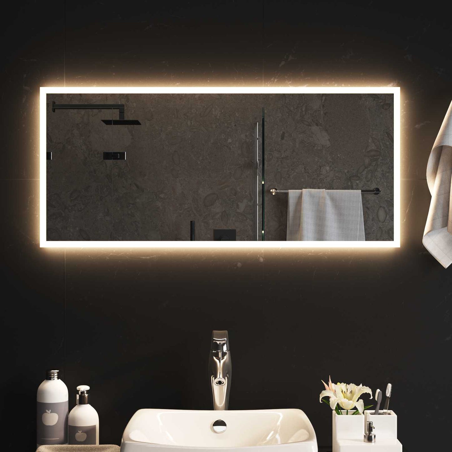 LED Badevindu med speil Gjennomsiktig 90 x 40 cm herdet glass