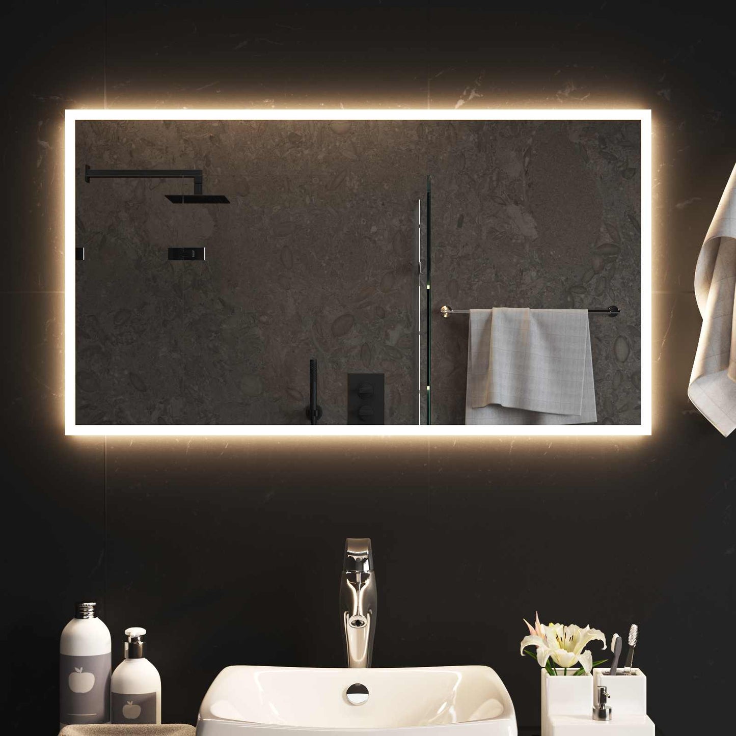 LED Badevindu med speil Gjennomsiktig 90 x 50 cm herdet glass