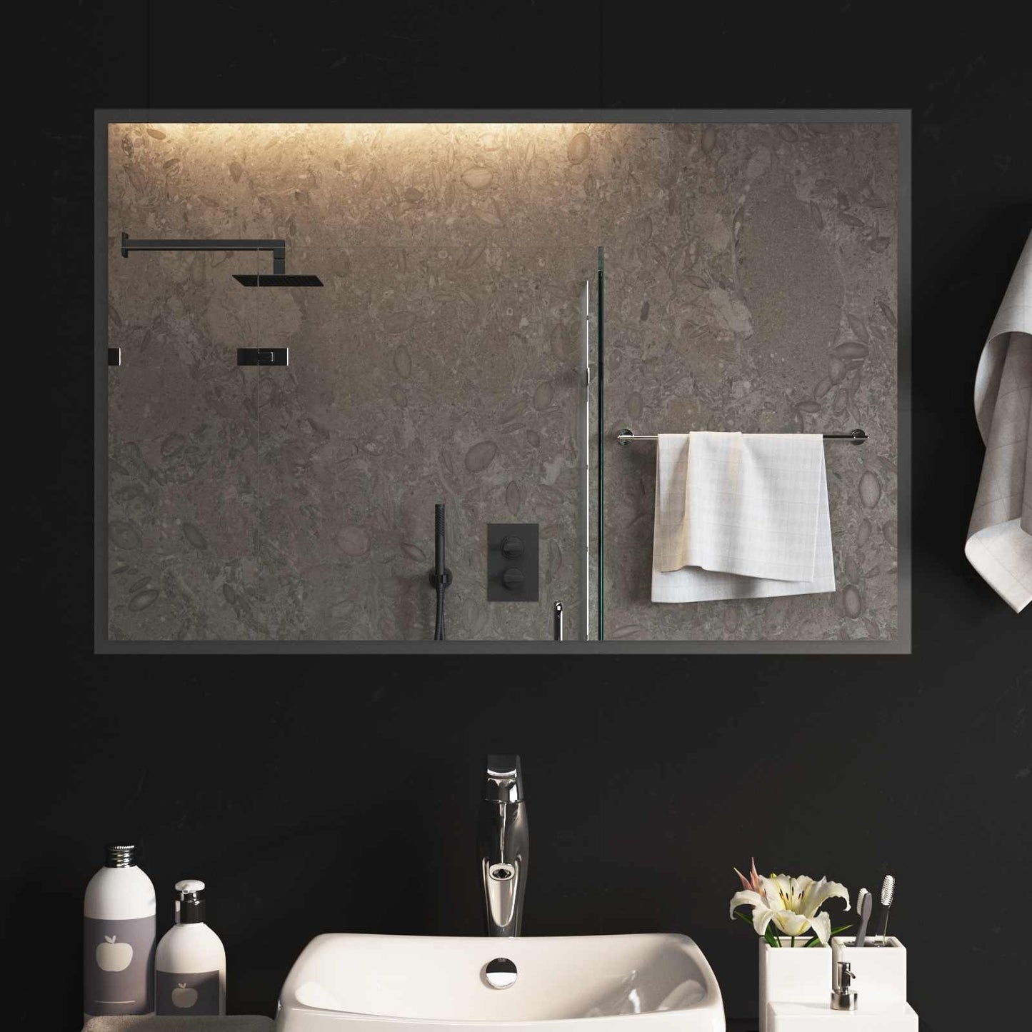 LED Badevindu med speil Gjennomsiktig 90 x 60 cm herdet glass