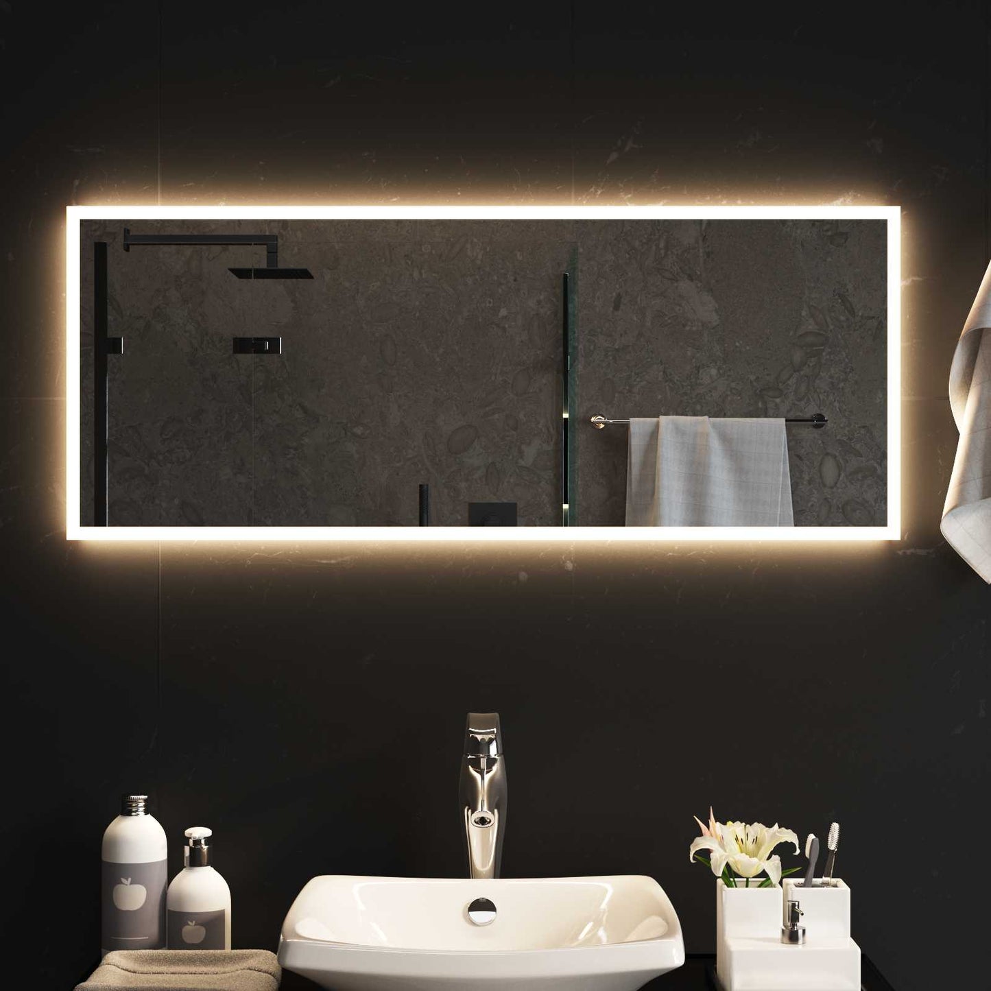 LED Badevindu med speil Gjennomsiktig 100 x 40 cm herdet glass