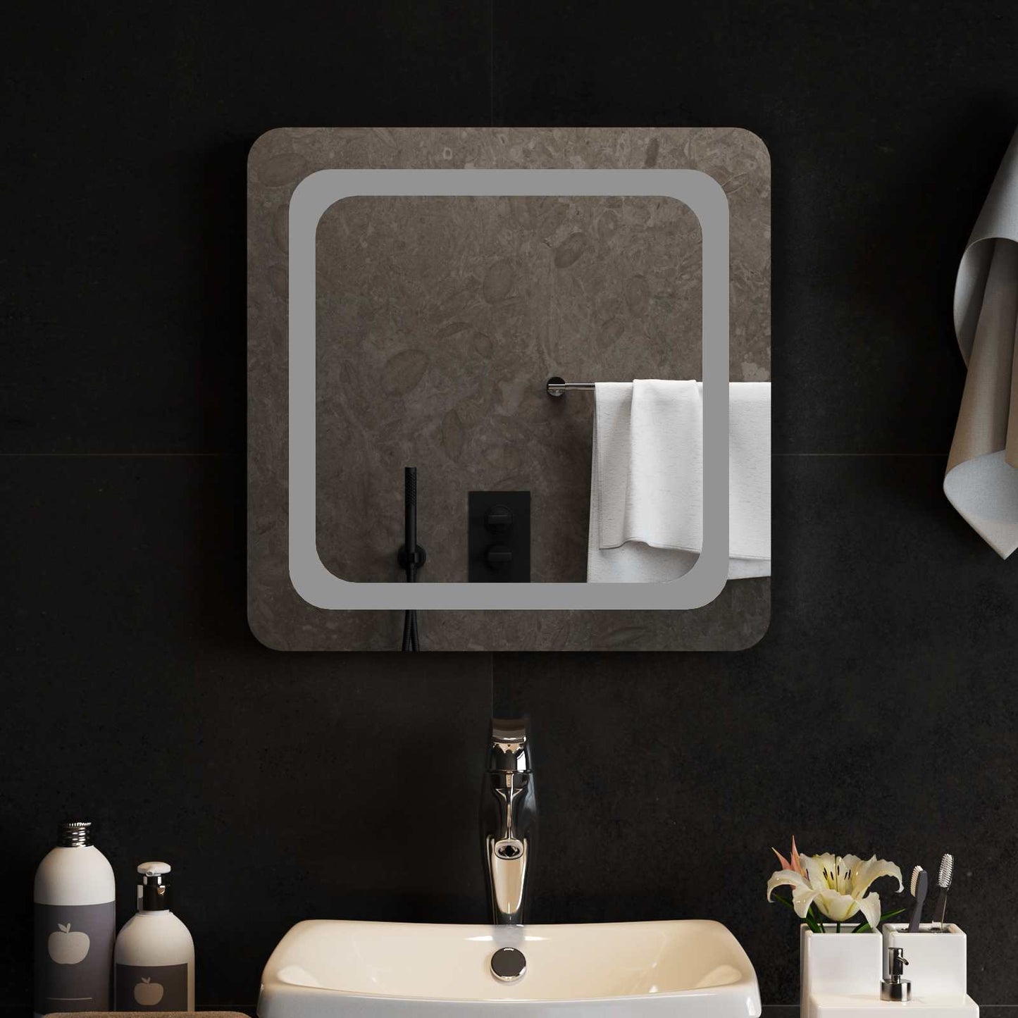 LED Badevindu med speil Gjennomsiktig 50 x 50 cm herdet glass