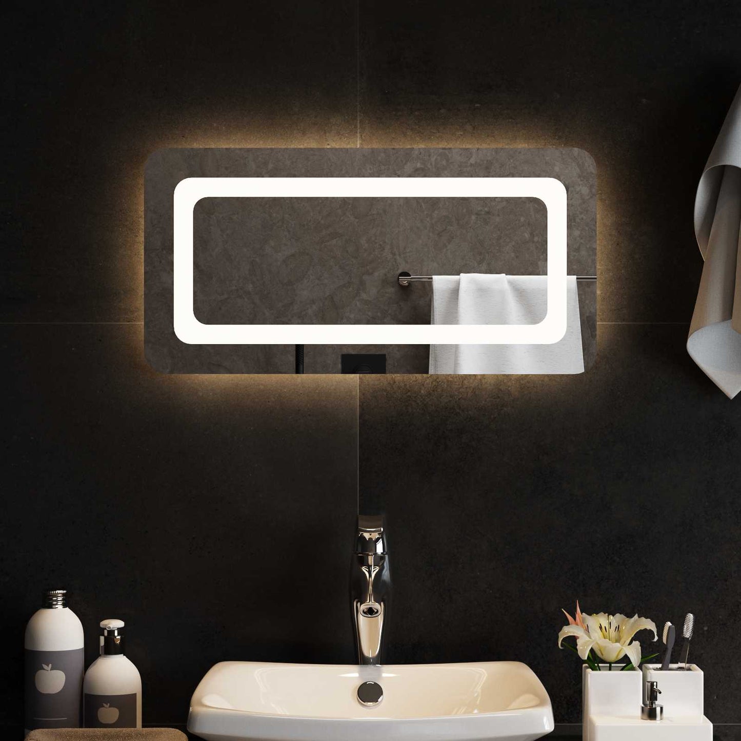 LED Badevindu med speil Gjennomsiktig 60 x 30 cm herdet glass