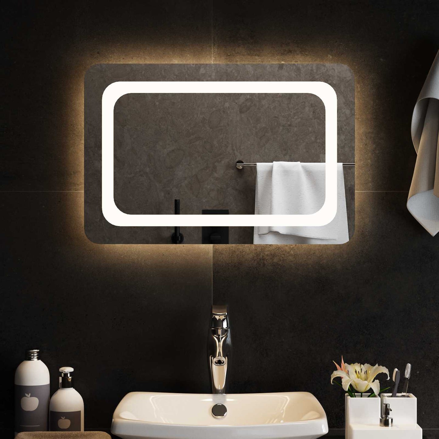 LED Badevindu med speil Gjennomsiktig 60 x 40 cm herdet glass