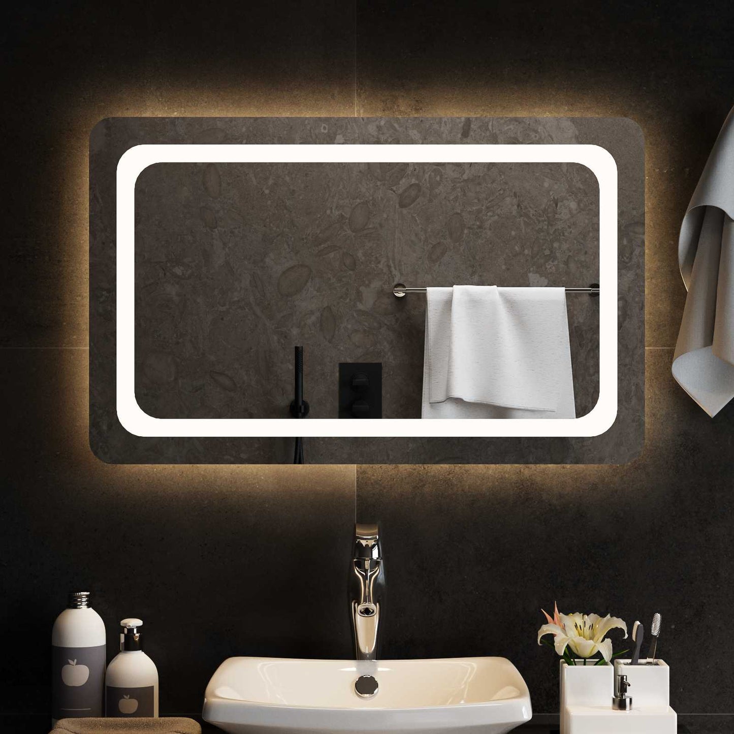 LED Badevindu med speil Gjennomsiktig 80 x 50 cm herdet glass