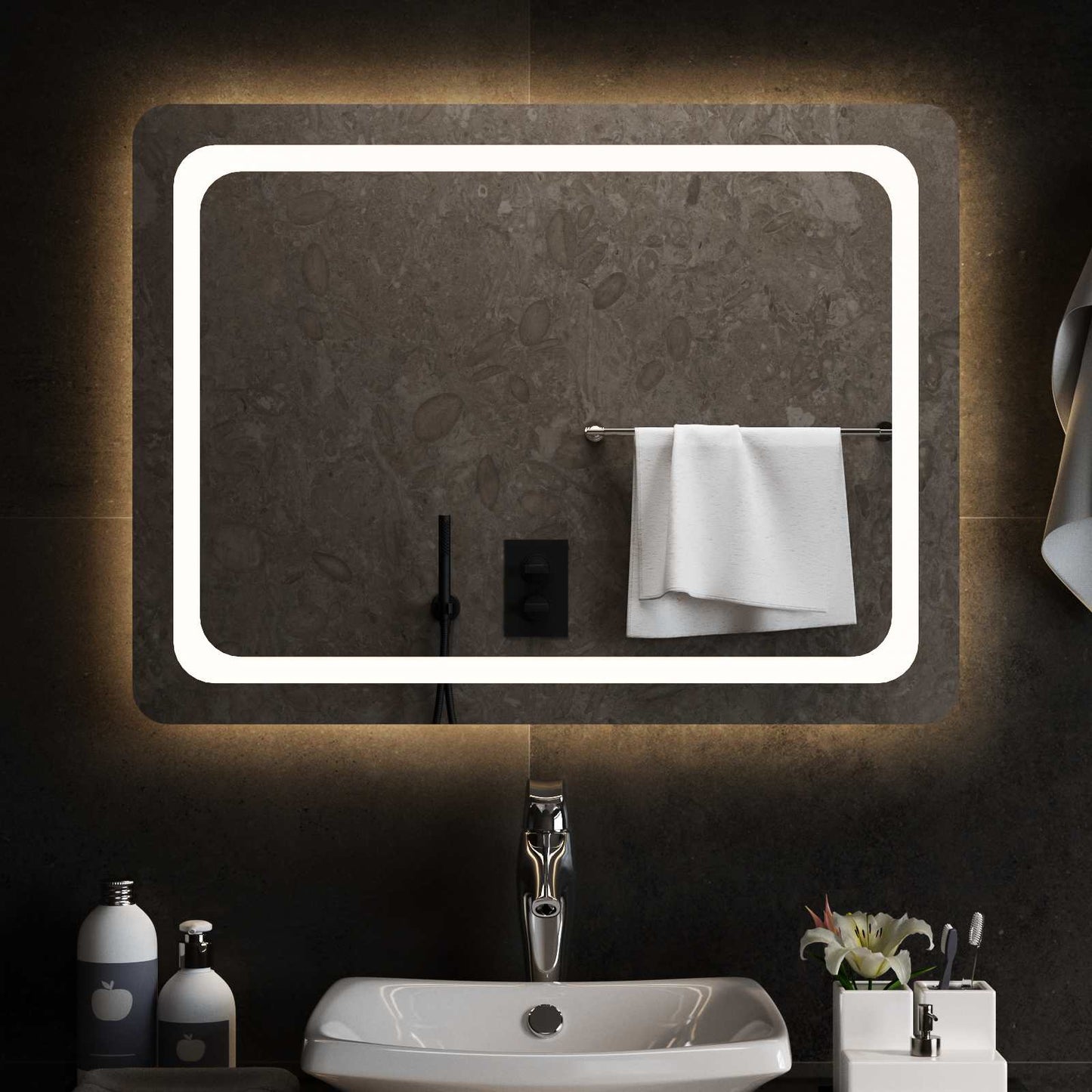 LED Badevindu med speil Gjennomsiktig 80 x 60 cm herdet glass