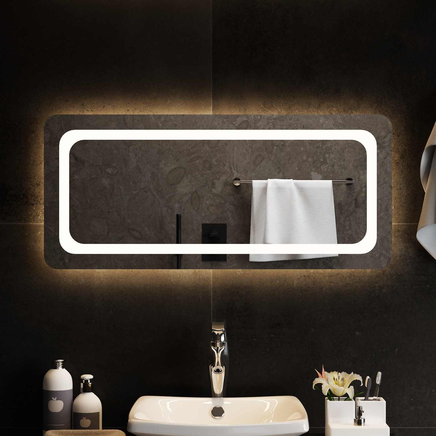LED Badevindu med speil Gjennomsiktig 90 x 40 cm herdet glass