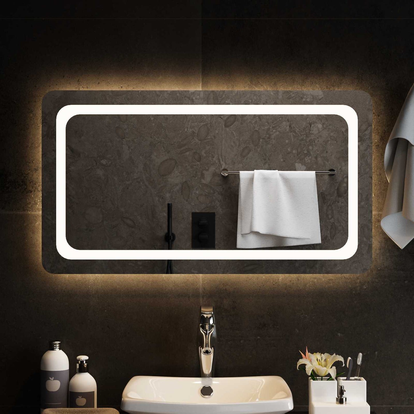 LED Badevindu med speil Gjennomsiktig 90 x 50 cm herdet glass