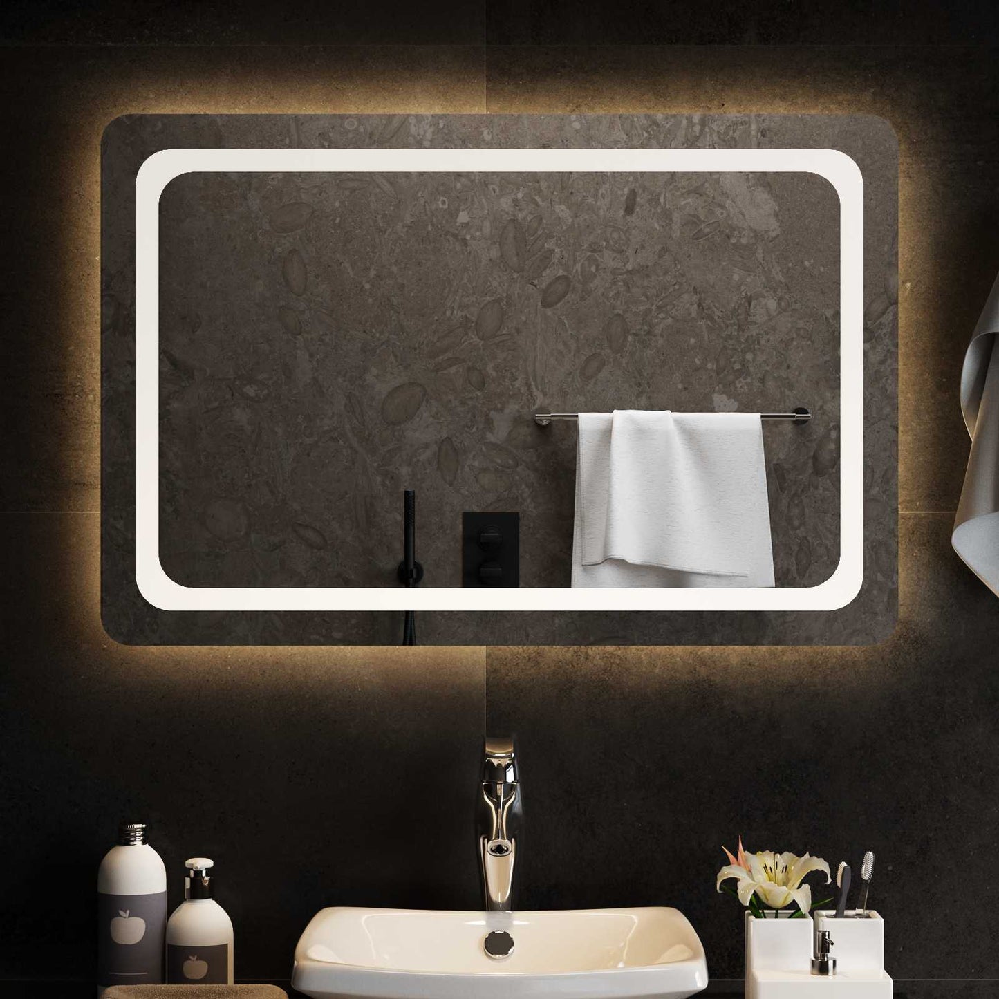 LED Badevindu med speil Gjennomsiktig 90 x 60 cm herdet glass