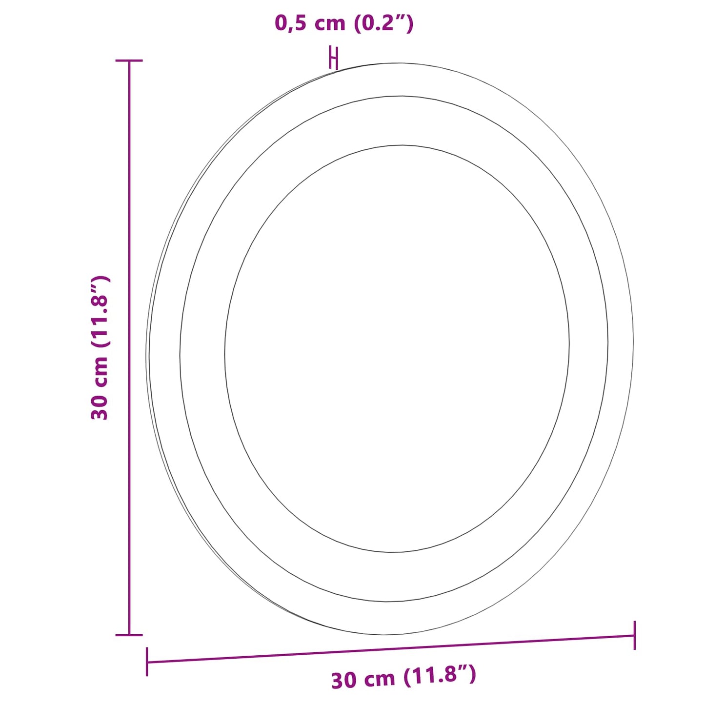 LED Badevindu med speil Gjennomsiktig Ø 30 cm herdet glass