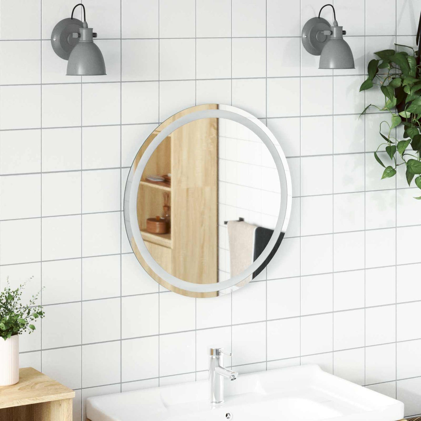 LED Badevindu med speil Gjennomsiktig Ø 60 cm herdet glass