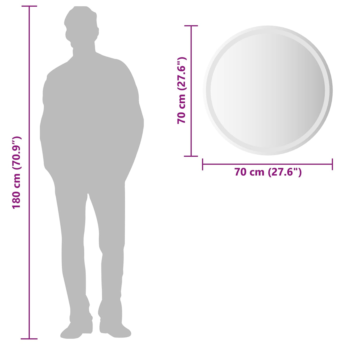 LED Badevindu med speil Gjennomsiktig Ø 70 cm herdet glass