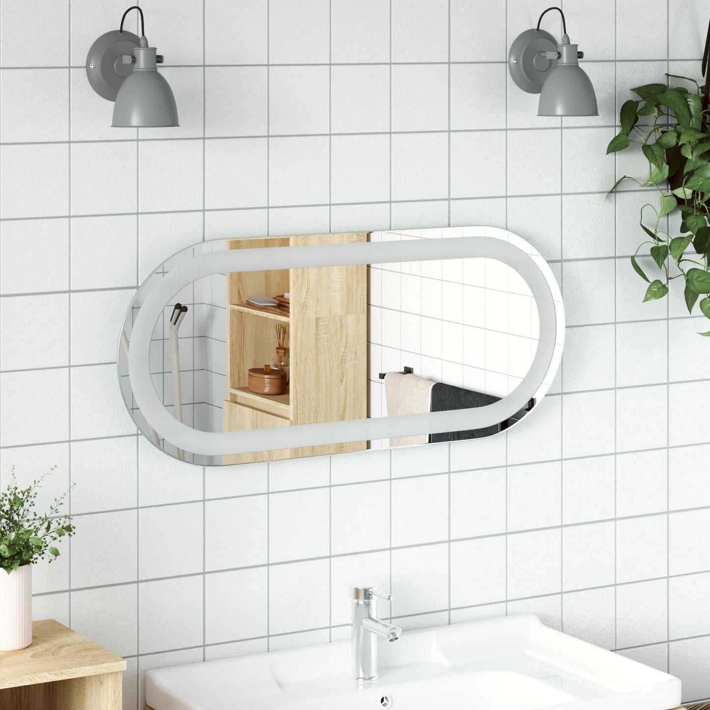 LED Badevindu med speil Gjennomsiktig 70 x 30 cm herdet glass
