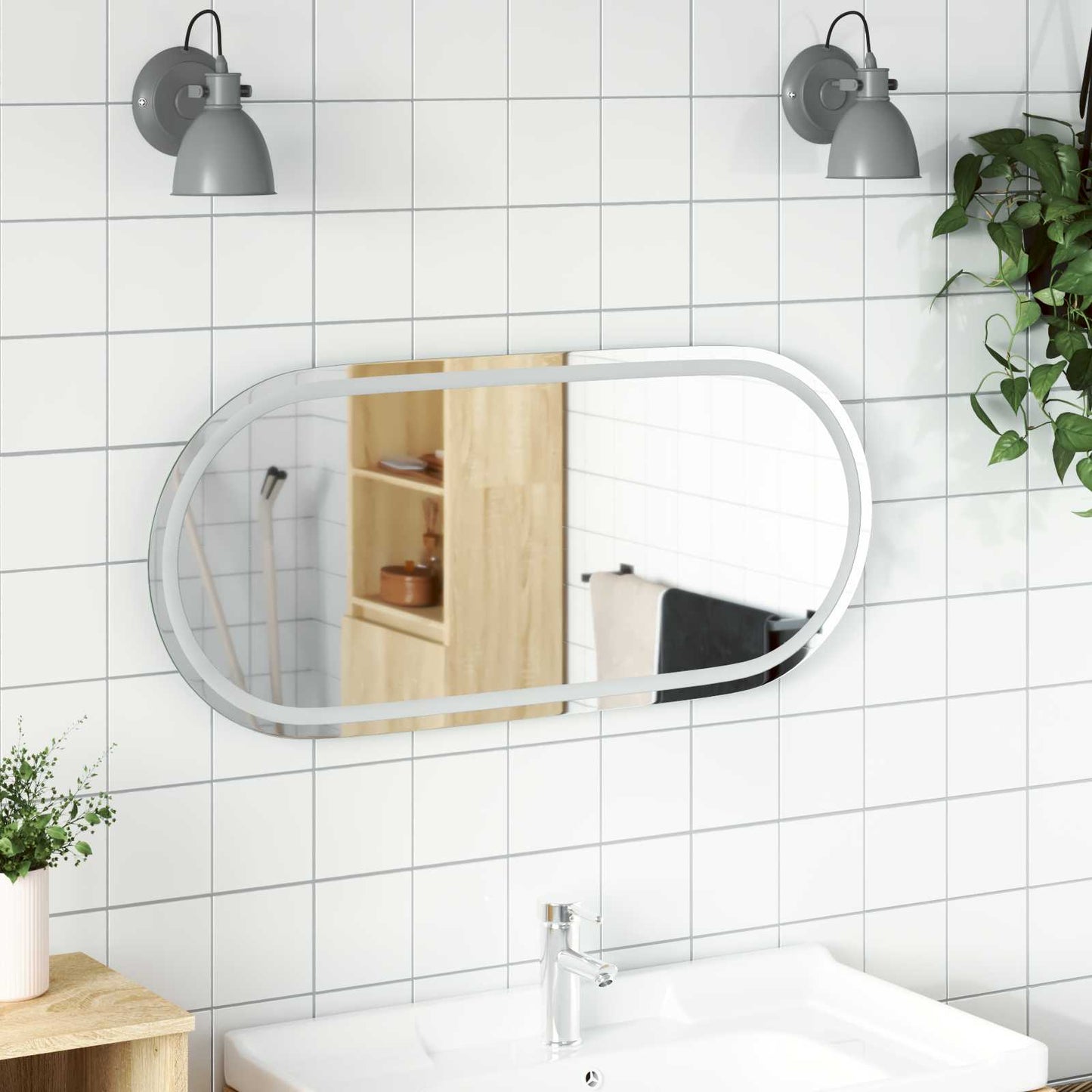LED Badevindu med speil Gjennomsiktig 100 x 45 cm herdet glass