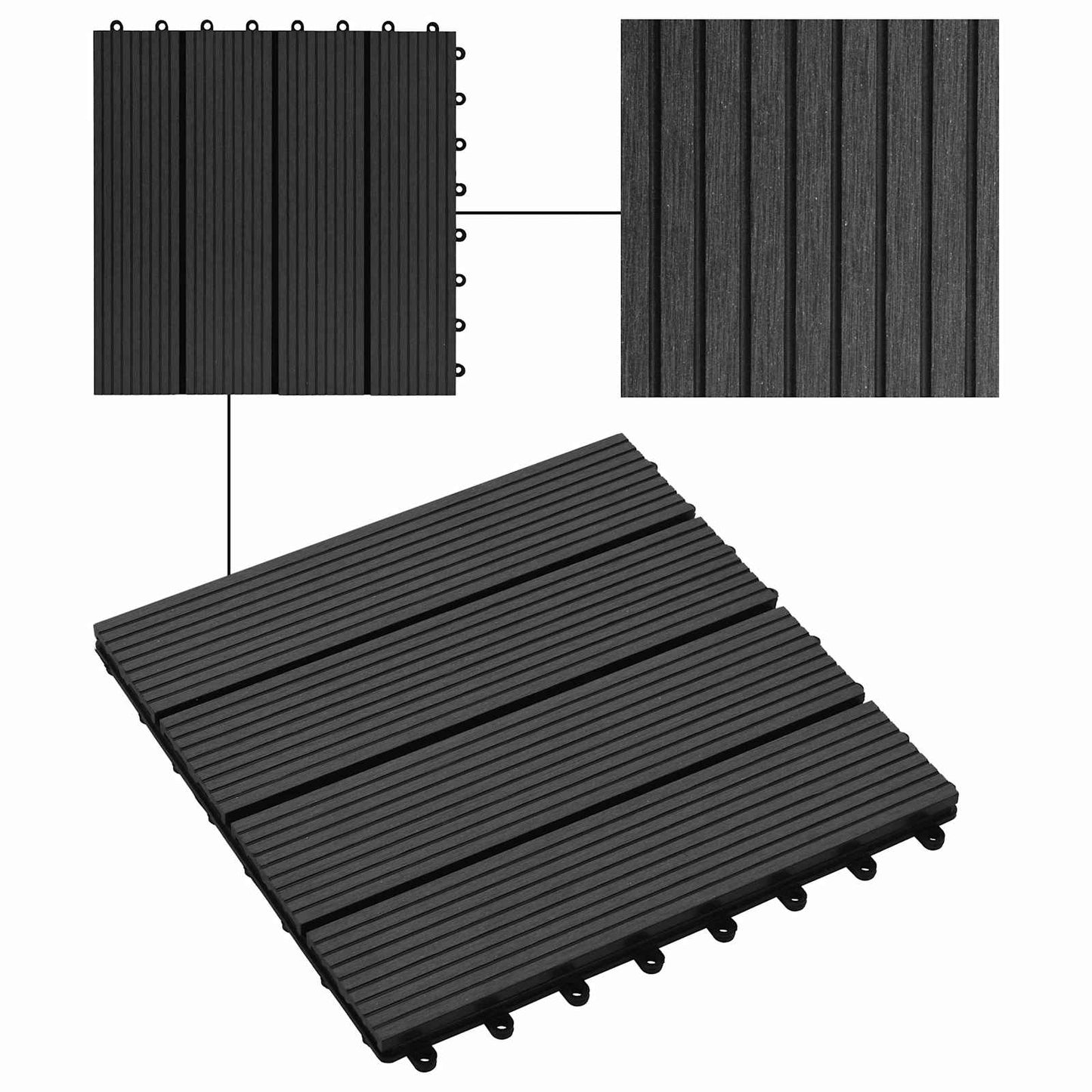 Terrasseflis 22 pcs Svart 30 x 30 cm WPC