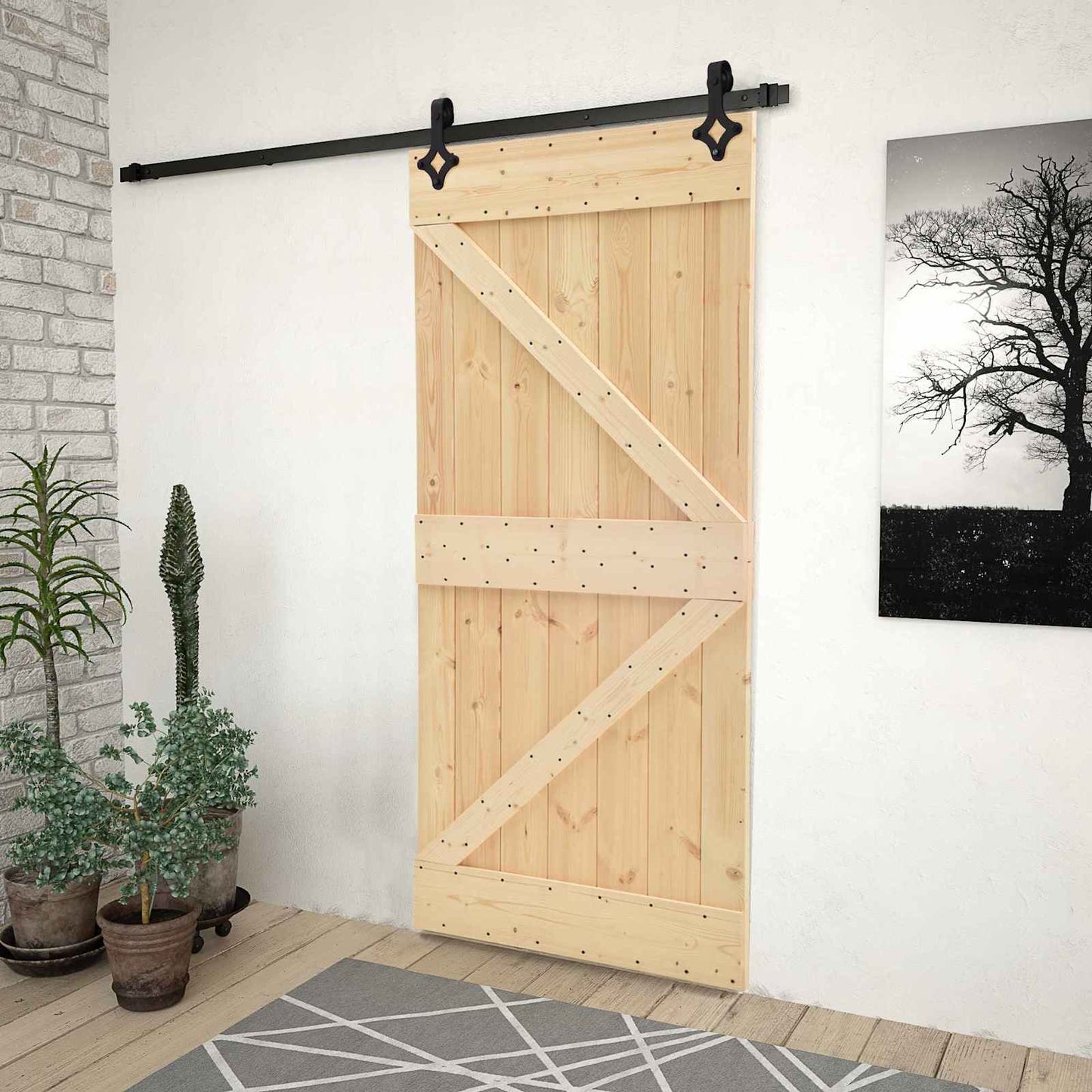 Skyvedør Naturlig og svart 90 x 210 cm Heltre furu
